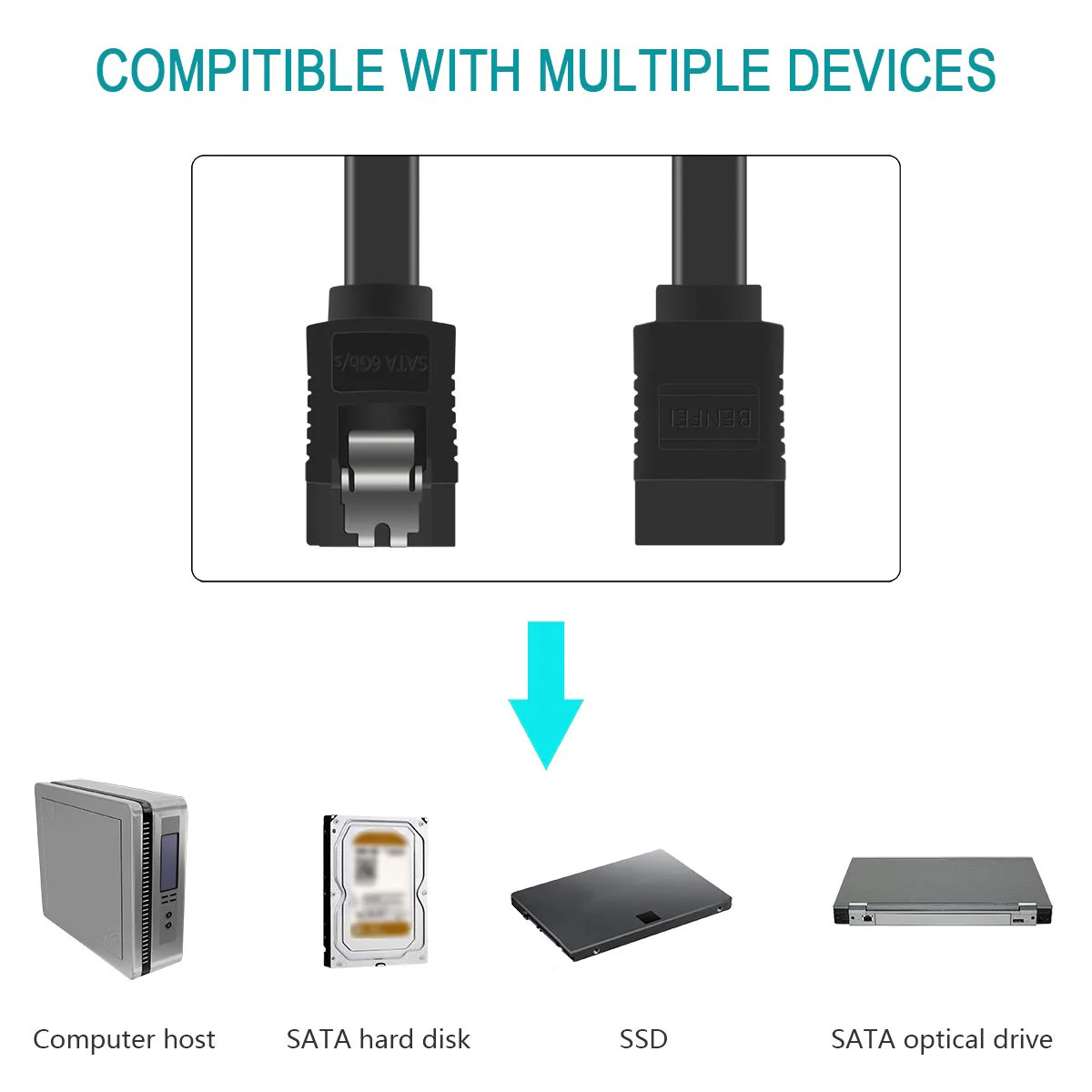 BENFEI SATA Cable III, 12 Pack SATA Cable III 6Gbps Straight HDD SDD Data Cable with Locking Latch 18 Inch Compatible for SATA HDD, SSD, CD Driver, CD Writer - Black - Image 5