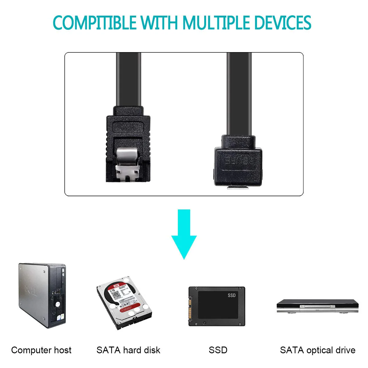 BENFEI SATA Cable III, 6 Pack SATA Cable III 6Gbps 90 Degree Right Angle with Locking Latch 18 Inch for SATA HDD, SSD, CD Driver, CD Writer - Black - Image 5