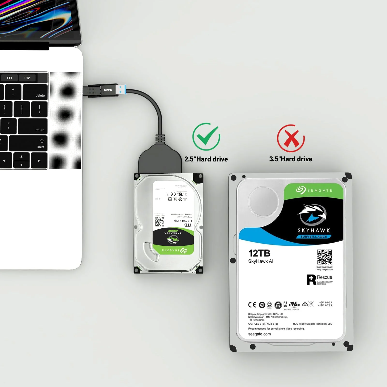 BENFEI SATA to USB Cable, 2in1 USB-C/USB 3.0 to SATA III Hard Driver Adapter Compatible for 2.5 inch HDD and SSD USB to 2.5 SSD HDD - Image 3