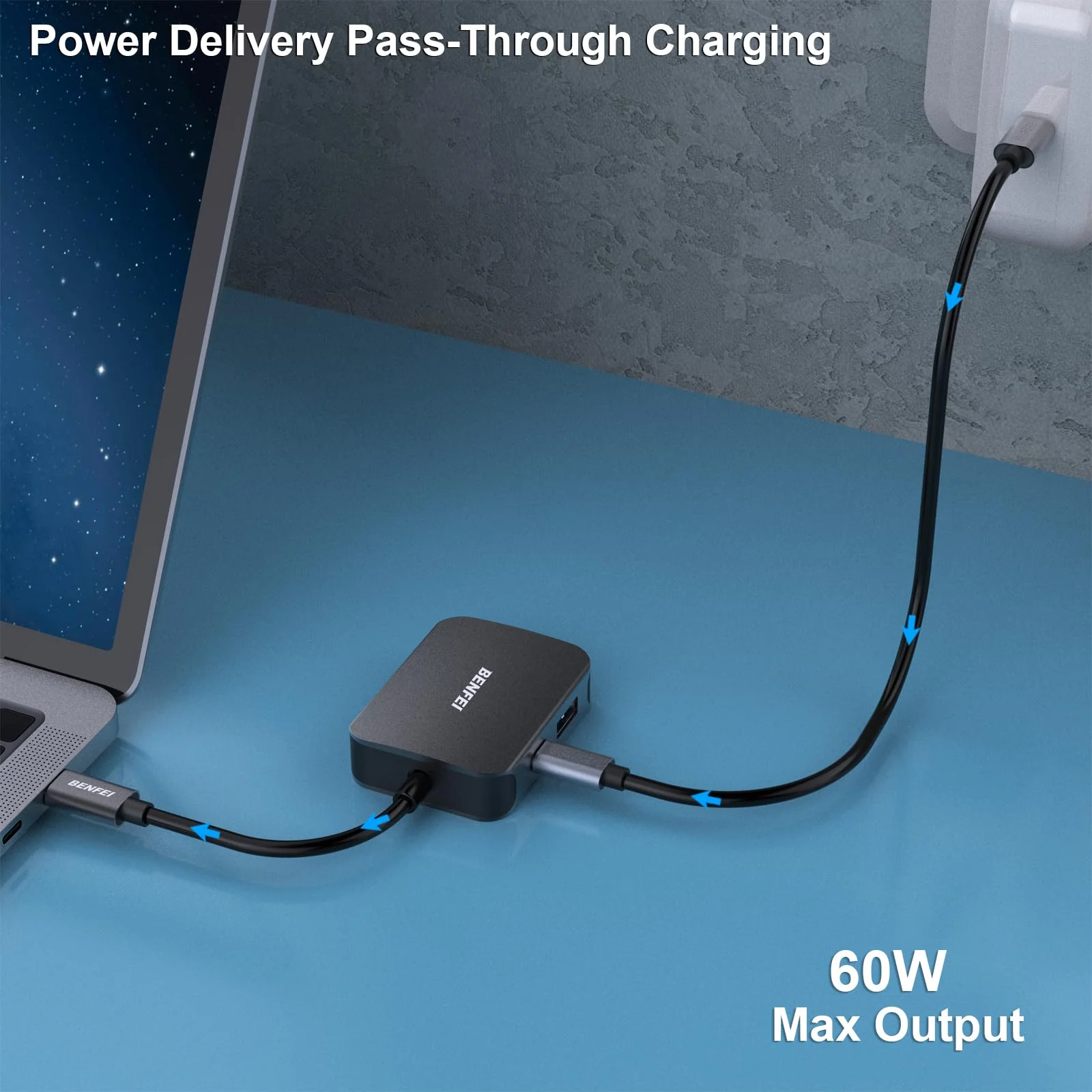 BENFEI USB C HUB 4in1, USB Type-C to HDMI VGA Adapter, USB C to USB Adapter, USB Type-C Power Delivery, Compatible with iPhone 15 Pro/Max, MacBook Pro/Air 2023, iPad Pro, iMac, S23, XPS 17 Black - Image 7
