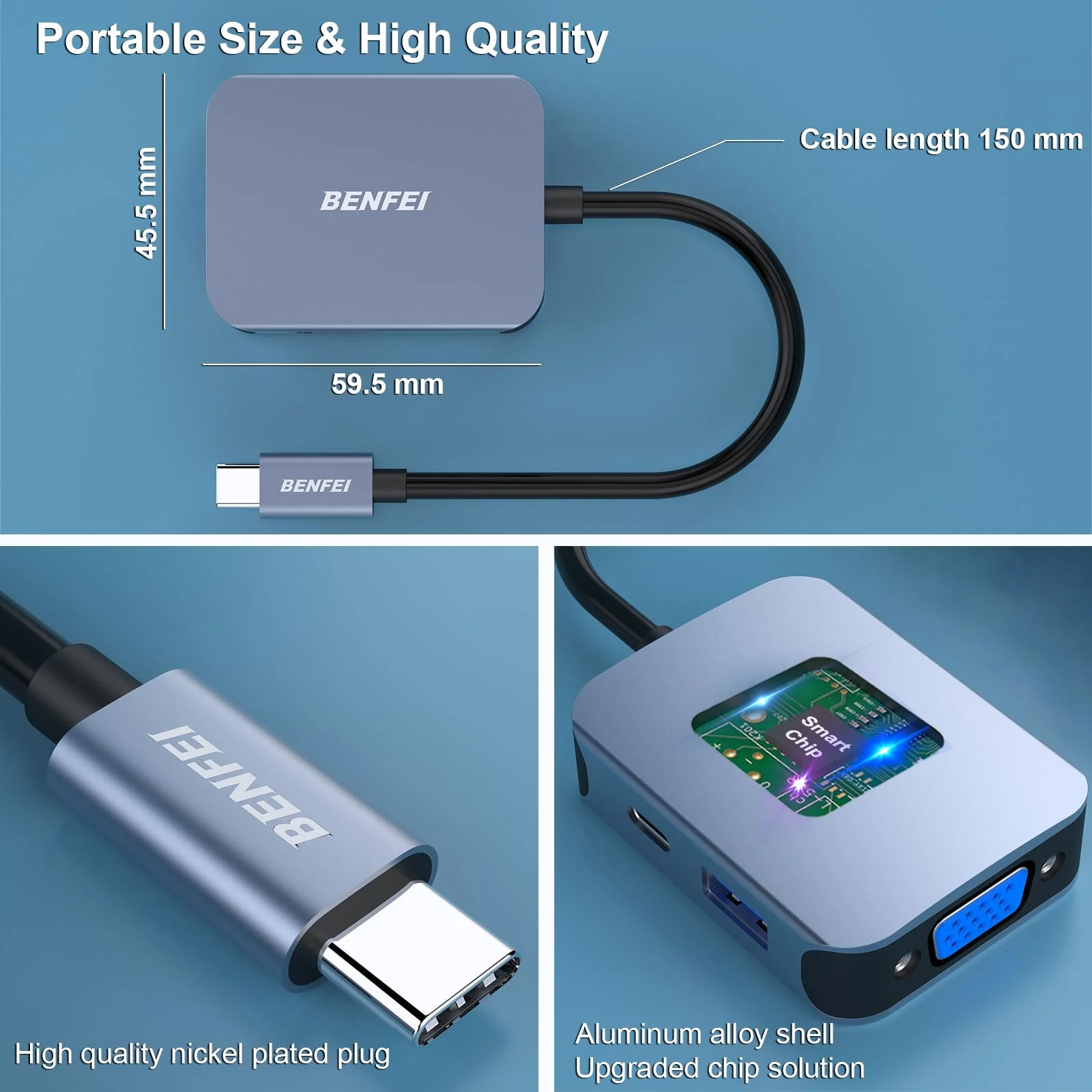 BENFEI USB C HUB 4in1, USB Type-C to HDMI VGA Adapter, USB C to USB Adapter, USB Type-C Power Delivery, Compatible with iPhone 15 Pro/Max, MacBook Pro/Air 2023, iPad Pro, iMac, S23, XPS 17 Grey - Image 6