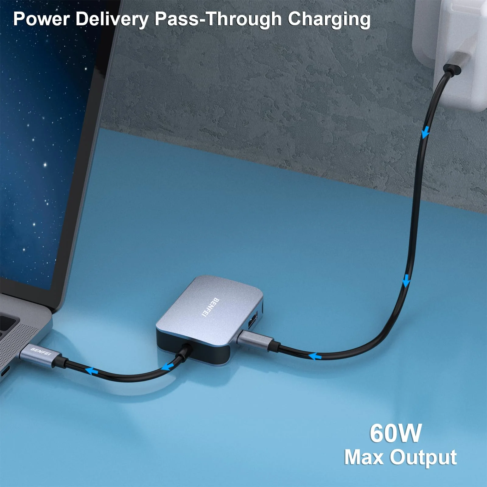 BENFEI USB C HUB 4in1, USB Type-C to HDMI VGA Adapter, USB C to USB Adapter, USB Type-C Power Delivery, Compatible with iPhone 15 Pro/Max, MacBook Pro/Air 2023, iPad Pro, iMac, S23, XPS 17 Grey - Image 7