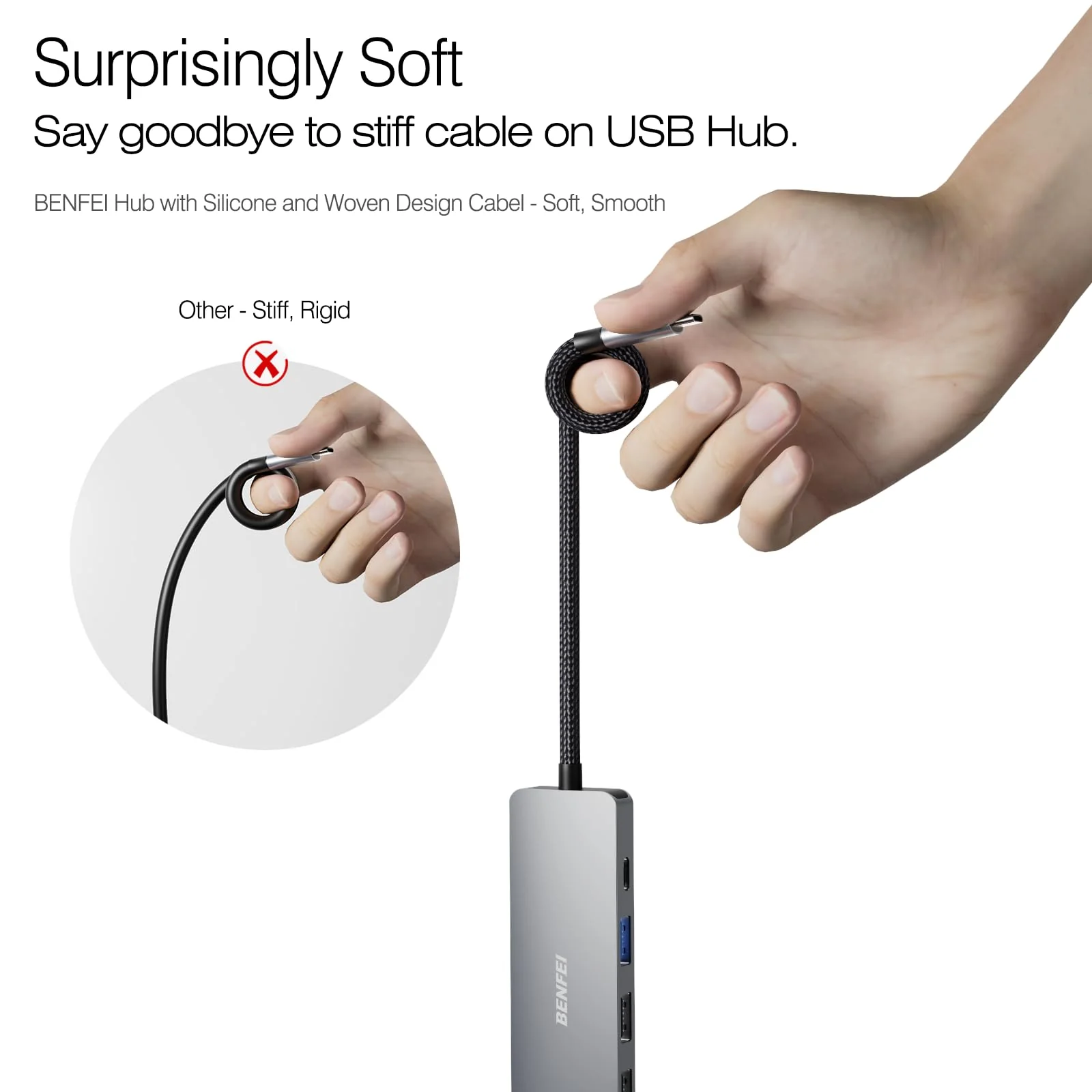BENFEI USB C Hub 5-in-1 with 4K HDMI(Certified), 100W Power Delivery, 3 USB-A, Silicone Cable, Aluminum Case Compatible with MacBook Pro/Air, iPad Pro, iMac, iPhone 15 Pro/Pro Max, XPS, Thinkpad - Image 2