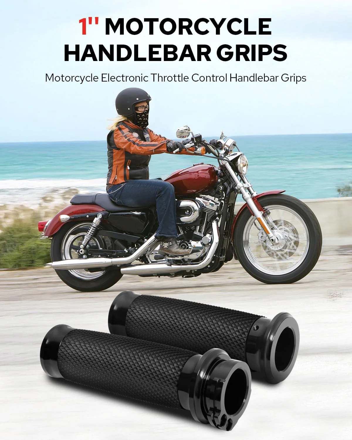 Benlari 1inch Handlebar Grips, Cable Throttle Hand Grips, Non-Slip Rubber Motorcycle Handgrips Fit for Harley Davidson Touring Dyna Softail Sportster 883 1200 1inch Cable Throttle Handlebar Grips - Image 2