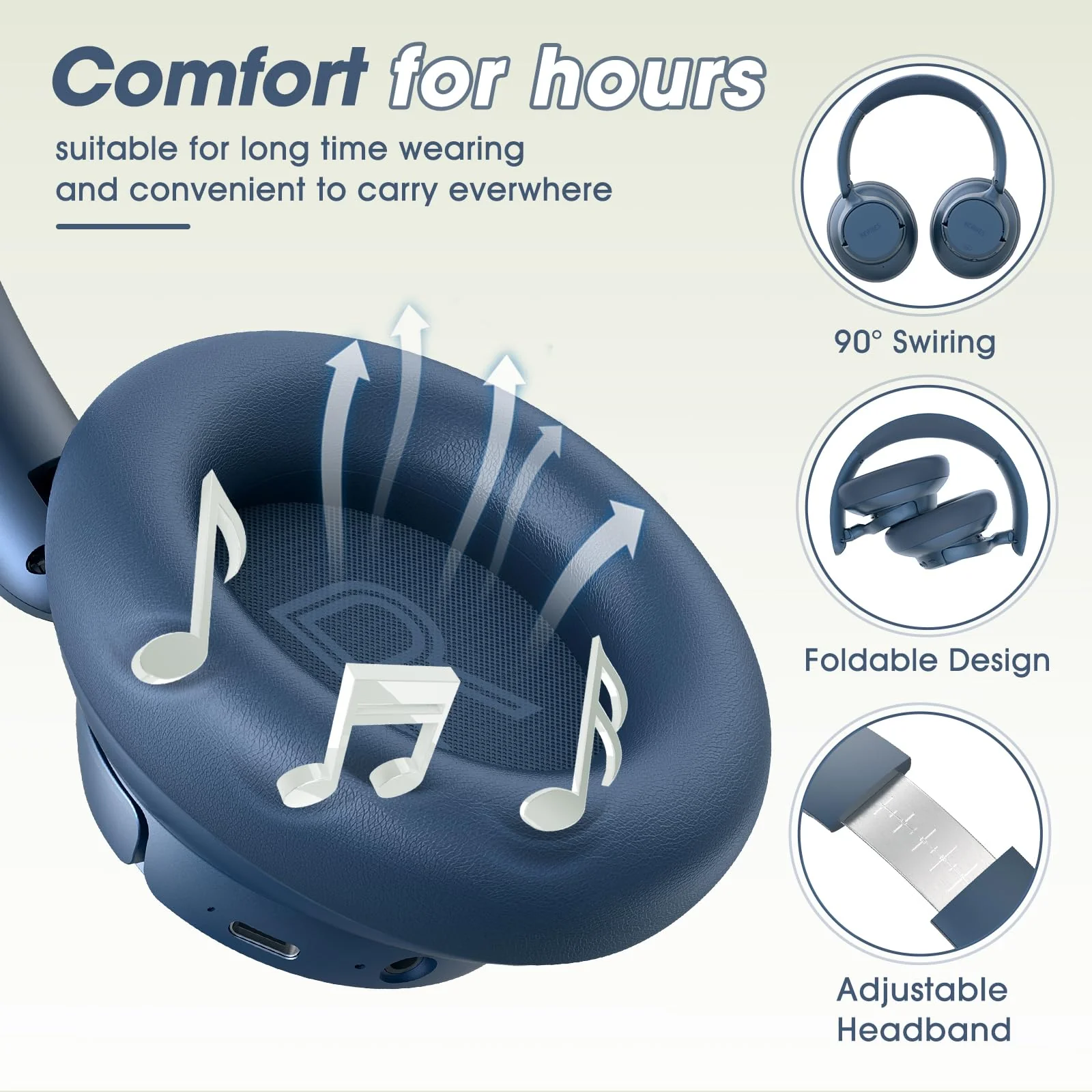 BERIBES Upgraded Hybrid Active Noise Cancelling Wireless Headphones with Transparent Modes,65H Playtime Bluetooth Headphones Wireless with Mic, Deep Bass,3.5MM Cable,Soft-Earpads,Fast Charging-Blue Blue - Image 2