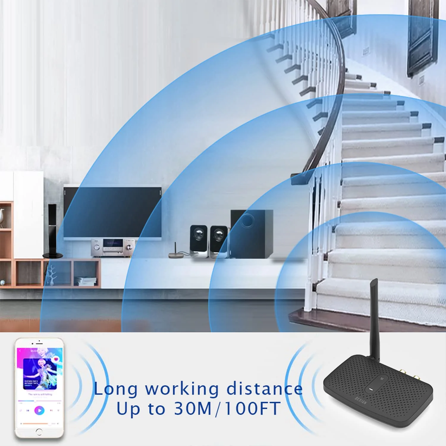 Besign BE-RCA Pro Long Range Bluetooth Adapter for Bluetooth Music Streaming, Black - Image 4