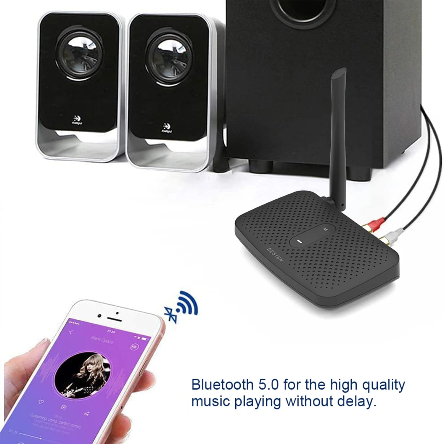 Besign BE-RCA Pro Long Range Bluetooth Adapter for Bluetooth Music Streaming, Black - Image 5