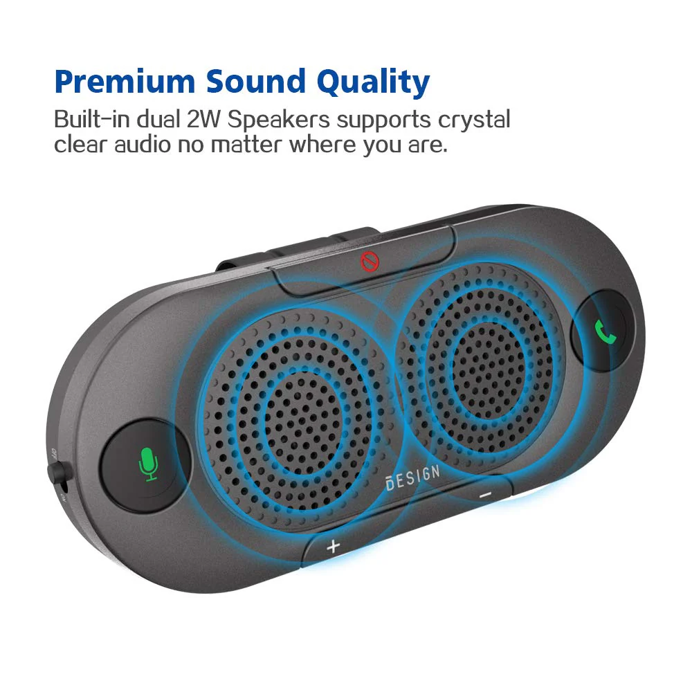 Besign BK06 Bluetooth 5.0 in Car Speakerphone with Visor Clip, Wireless Car Kit for Handsfree Talking, Motion Auto On, Siri Google Assistant Support, Dual 2W Speakers Metal Gray - Image 2