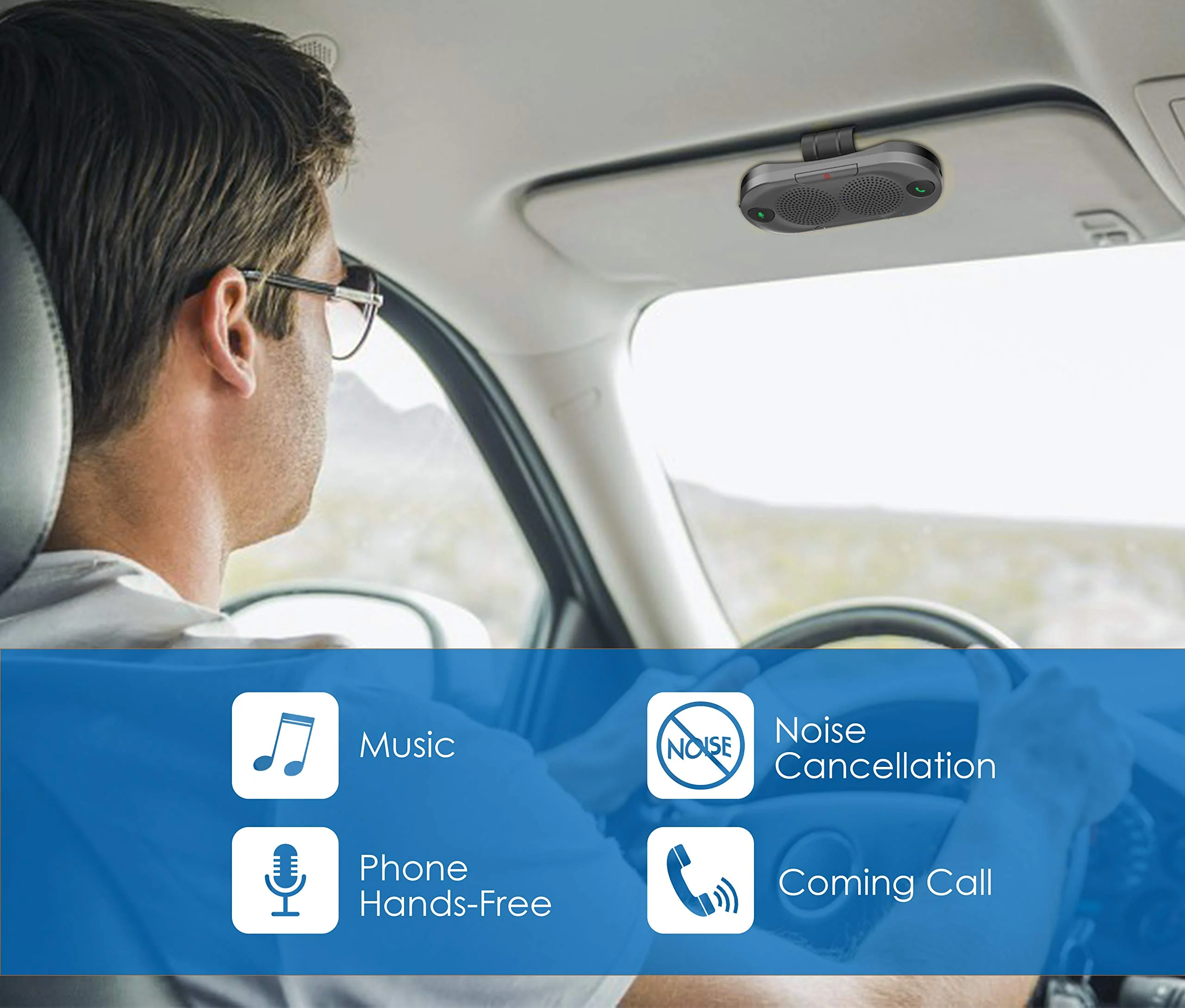 Besign BK06 Bluetooth 5.0 in Car Speakerphone with Visor Clip, Wireless Car Kit for Handsfree Talking, Motion Auto On, Siri Google Assistant Support, Dual 2W Speakers Metal Gray - Image 7