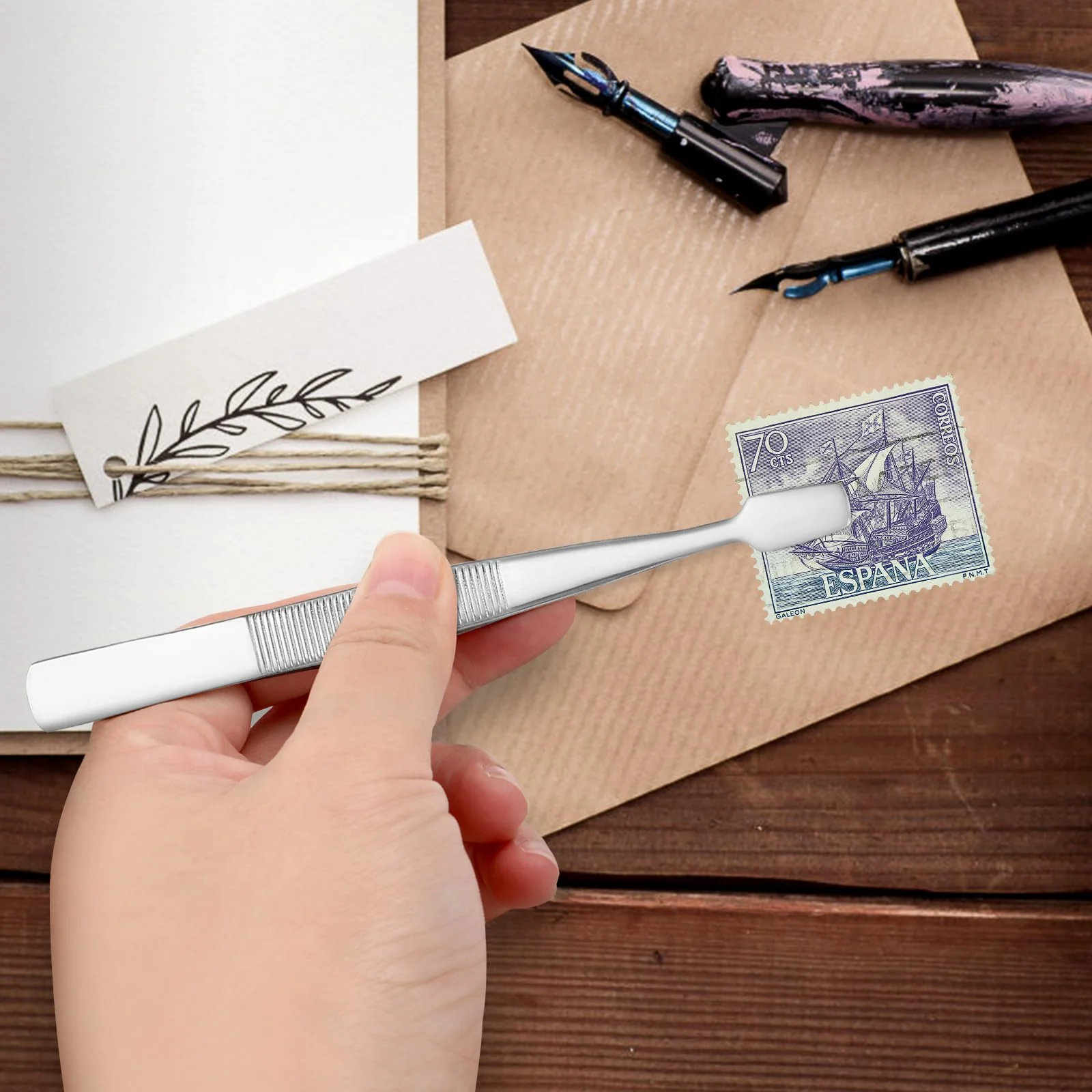 BESPORTBLE Stamp Tweezers Set Tweezers for Stamps, Flat Wide Stamp Album, Stamp Tweezers, Pack of 2 - Image 3