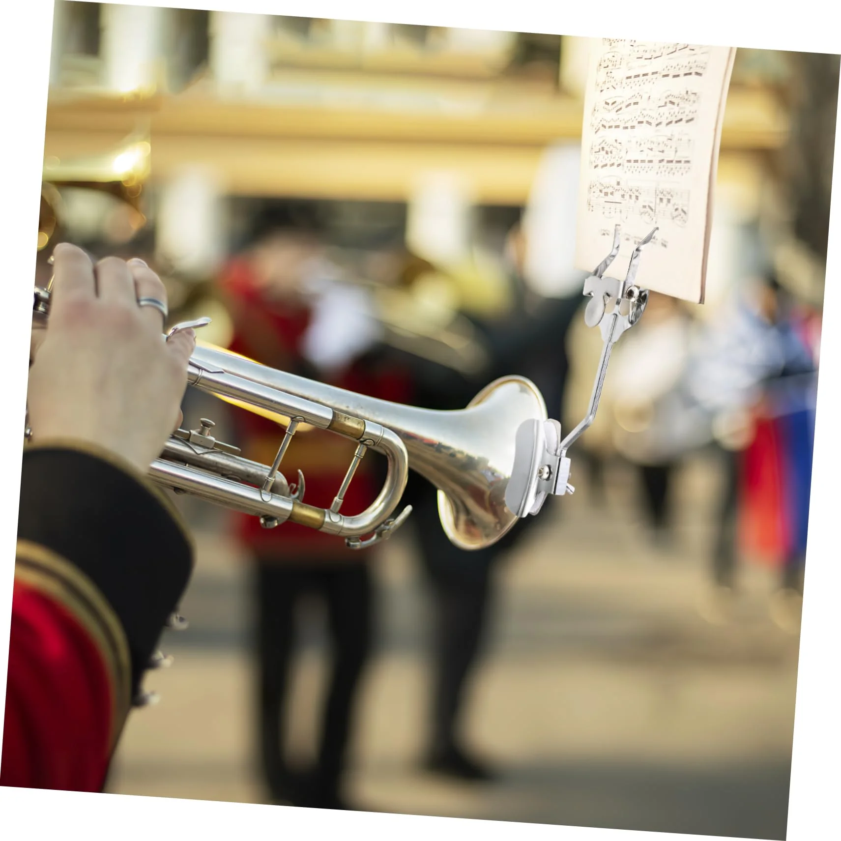 BESPORTBLE Trumpet Trombone Lyre Music Clip Holder Silver Clamp Sheet Music Stand for Marching Musicians Compact Design Lightweight Durable Accessory for Trumpet - Image 2