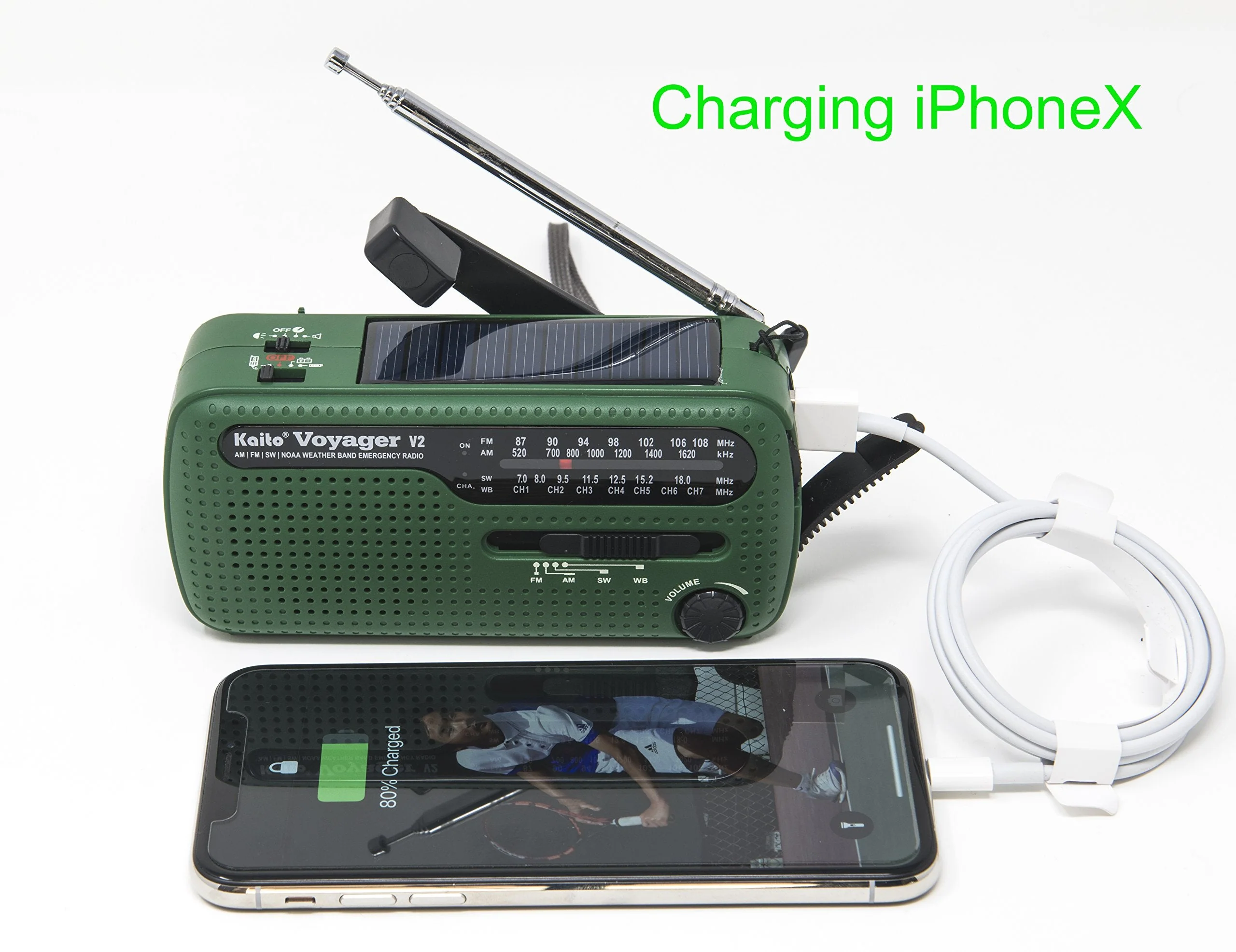Best NOAA Portable Solar/Hand Crank AM/FM, Shortwave & NOAA Weather Emergency Radio with USB Cell Phone Charger & LED Flashlight (Green) - Image 3