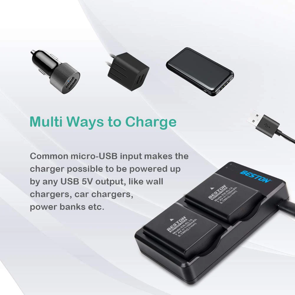 BESTON 2-Pack EN-EL14 / EN-EL14a Battery Packs and Rapid USB Charger for Nikon D3100 D3200 D3300 D3400 D3500 D5100 D5200 D5300 D5500 D5600 DF Coolpix P7000 P7100 P7700 P7800 Cameras - Image 4