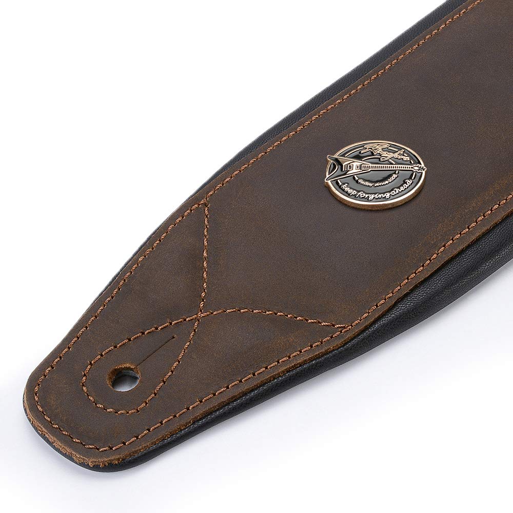 BestSounds Guitar Strap Leather 3 Inch Wide Full Grain Padded Soft Leather Strap for Acoustic, Electric and Bass Guitars Whiskey Brown - Image 2