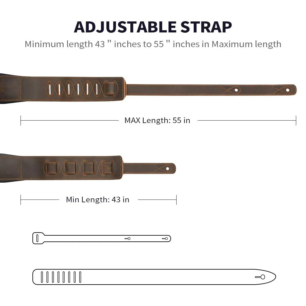 BestSounds Guitar Strap Leather 3 Inch Wide Full Grain Padded Soft Leather Strap for Acoustic, Electric and Bass Guitars Whiskey Brown - Image 6