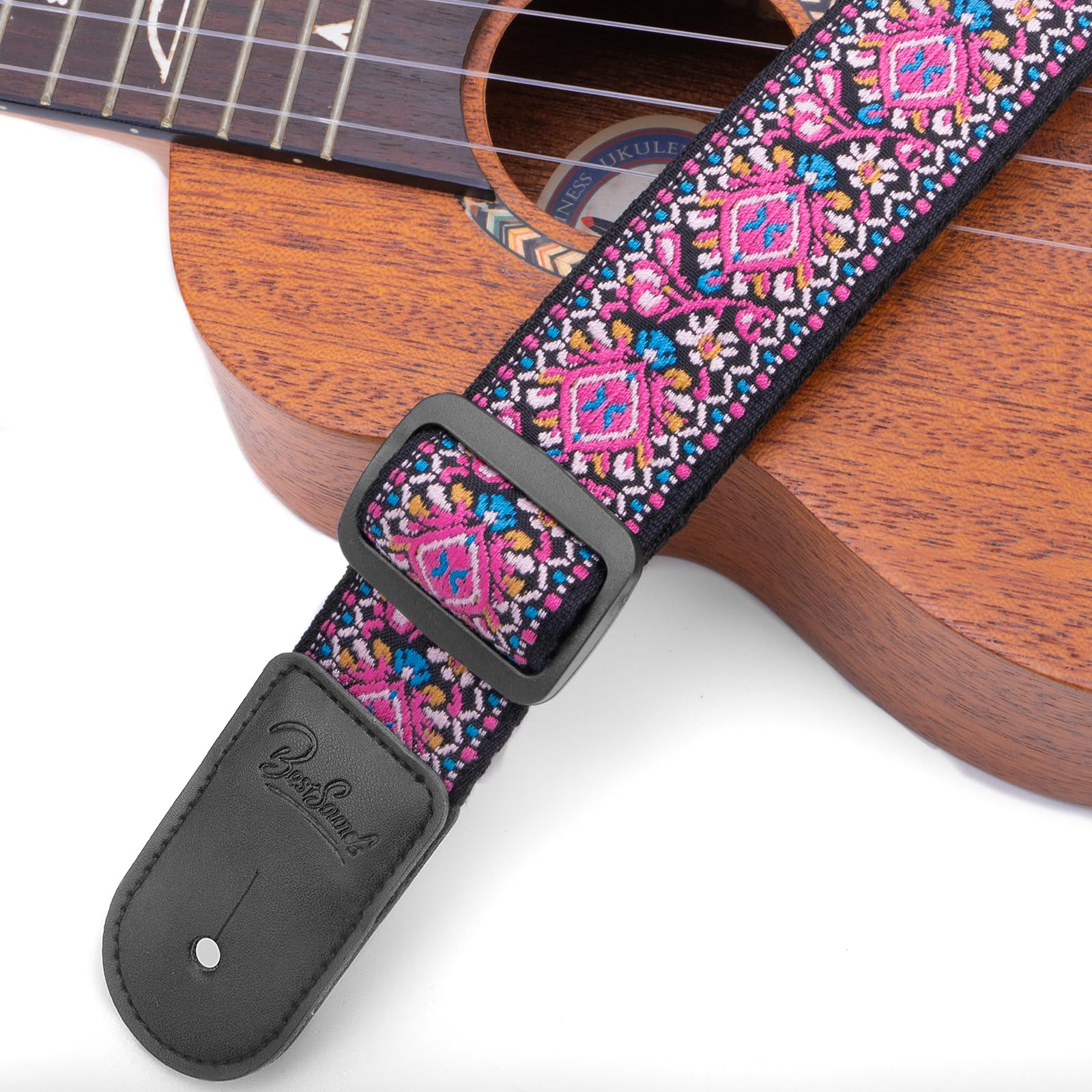 BestSounds Ukulele Strap, Jacquard Weave Adjustable Uke Mandolin Shoulder Straps for Adult & Kids, Ukulele Button Accessories Pink - Image 2