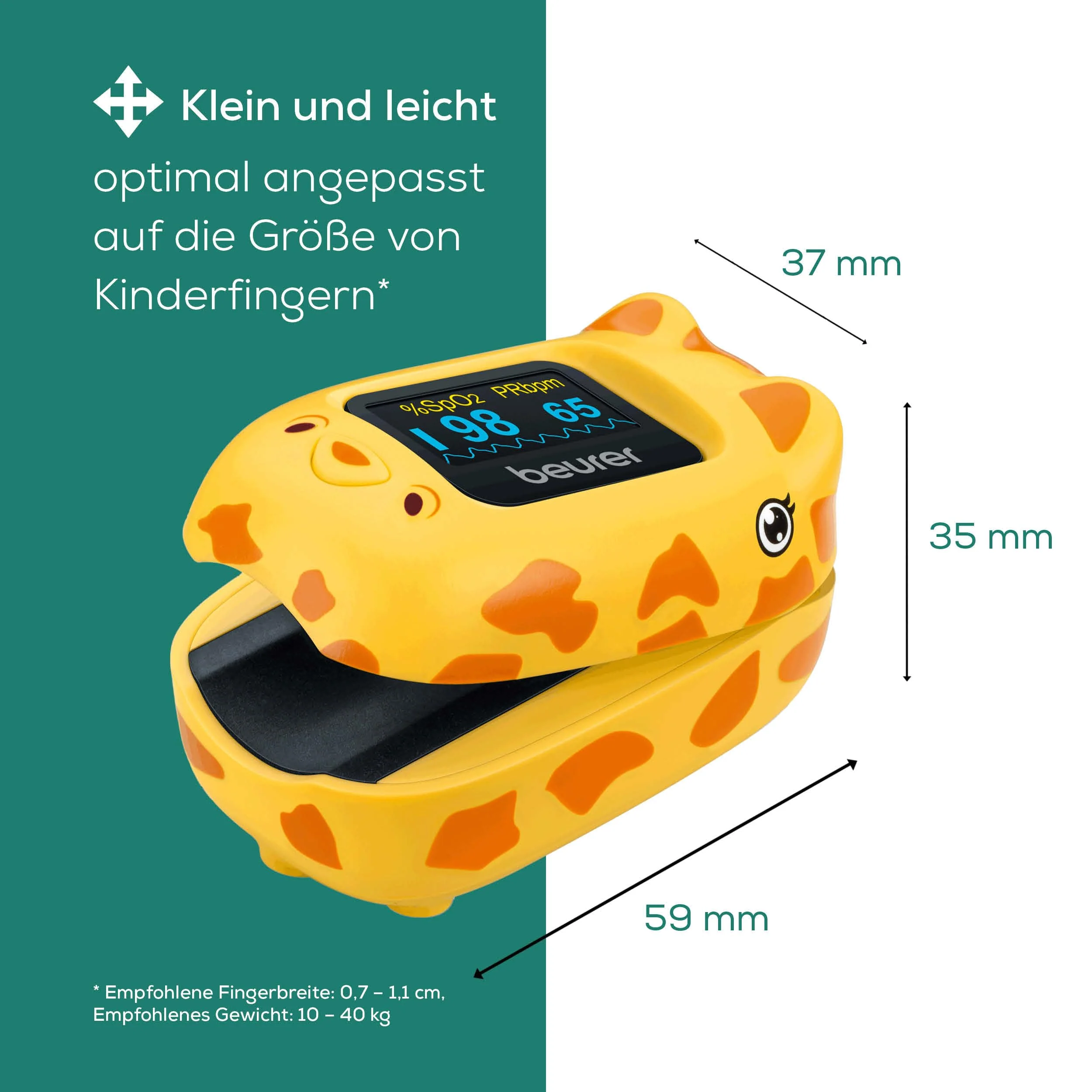 Beurer PO 13 Kids Finger Pulse Oximeter for Kids, Pulse and Oxygen Saturation Measurement in Seconds, Small Size, Automatic Display Alignment, with Belt Bag - Image 3