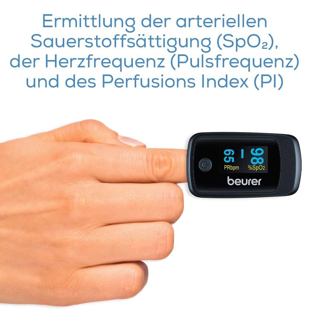 Beurer PO 40 Pulse Oximeter For Measuring Oxygen Saturation, Heart Rate And Perfusions Index (PI), Pain Free Application, Colour Display black Single - Image 2