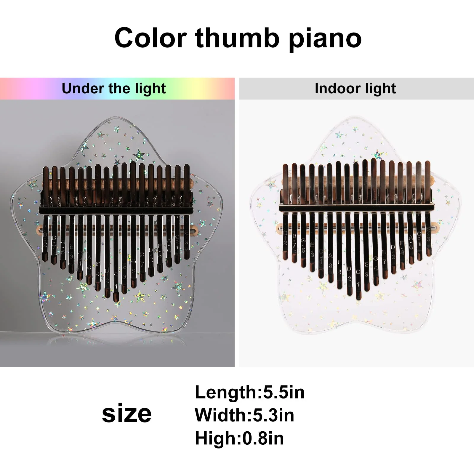 Beveetio Clear Kalimba Thumb Piano With Eva Protective Case, Transparent Crystal Kalimba 17 Key, Musical Instrument Gifts, Rainbow Star Finger Piano, Acrylic Mbira… Transparent & Rainbow Star - Image 2