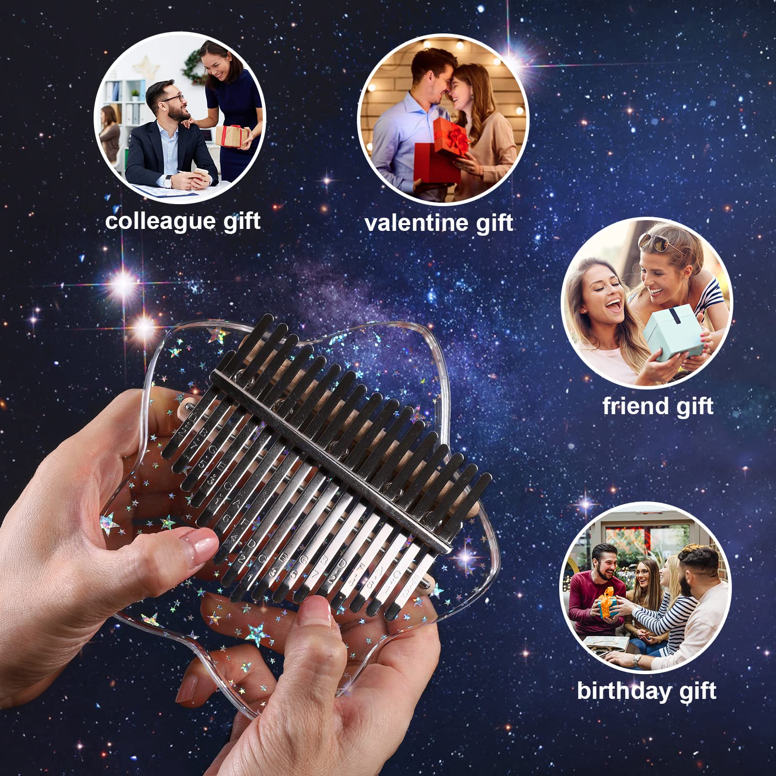 Beveetio Clear Kalimba Thumb Piano With Eva Protective Case, Transparent Crystal Kalimba 17 Key, Musical Instrument Gifts, Rainbow Star Finger Piano, Acrylic Mbira… Transparent & Rainbow Star - Image 7