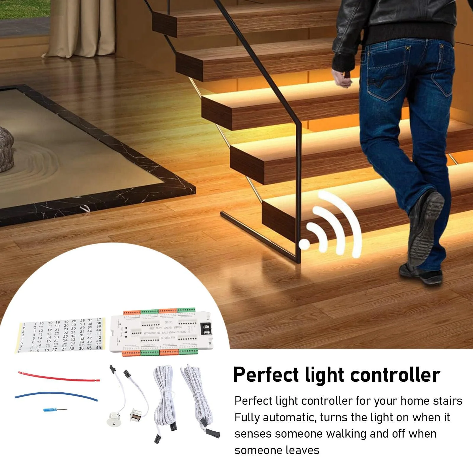 Bewinner 32 Channel LED Motion Sensor Stair Light Controller, Automatic Stair LED Controller, Speed, Brightness, Adjustable Light Level Lighting Control for - Image 3
