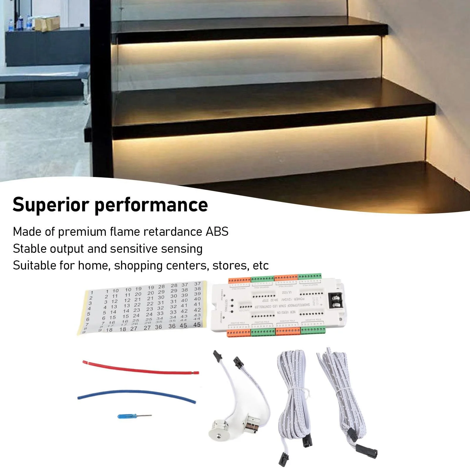 Bewinner 32 Channel LED Motion Sensor Stair Light Controller, Automatic Stair LED Controller, Speed, Brightness, Adjustable Light Level Lighting Control for - Image 4