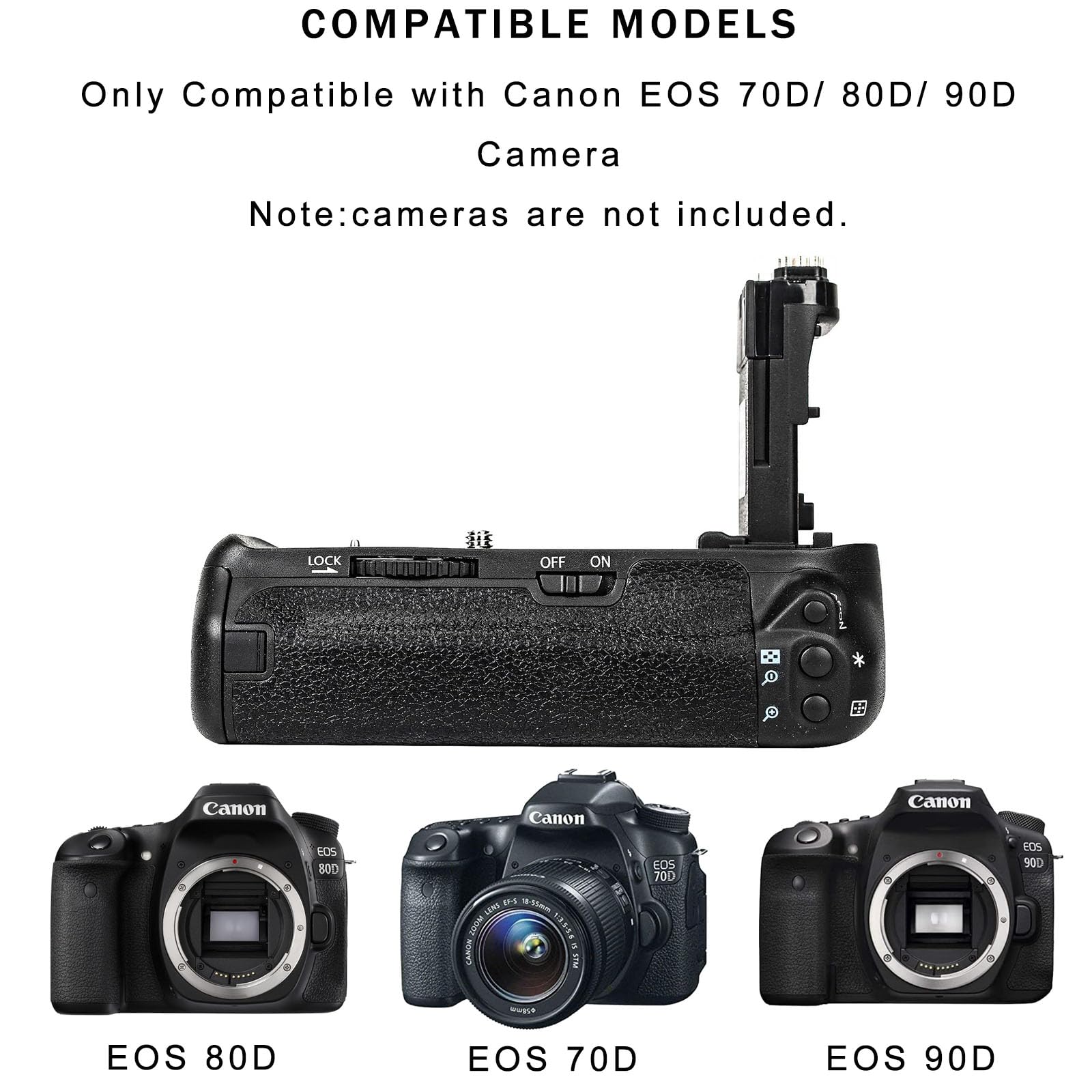 BG-E14 Battery Grip for Canon EOS 70D/80D/90D DSLR Camera,Which Can Be Bsed with Replace 2 Canon E6 or 6 AA Rechargeable Lithium-ion Batteries. - Image 2