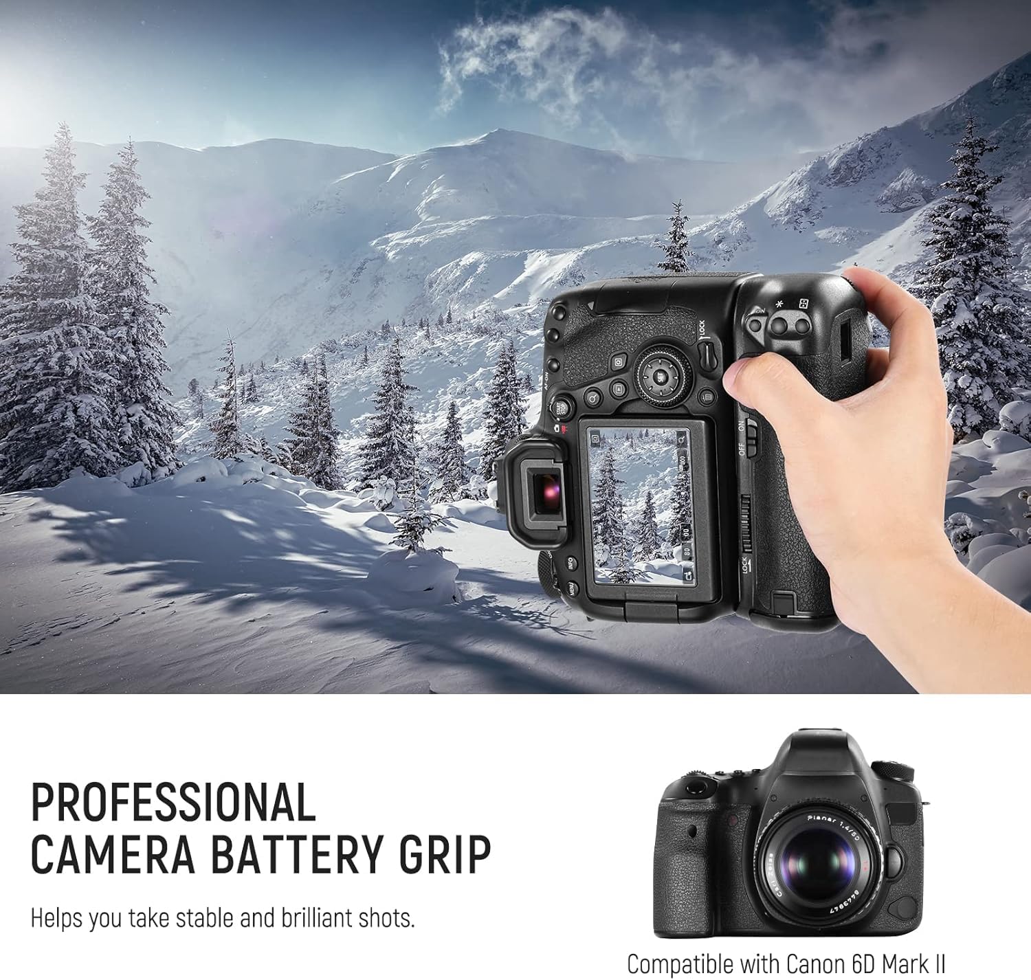 BG-E21 Battery Grip Replacement Compatible with Canon 6D Mark II DSLR Camera, Vertical Battery Holder Grip with Two Compartments for 1 or 2 LP-E6/LP-E6N Battery - Image 2