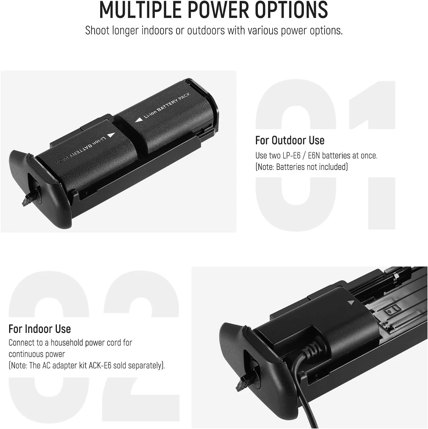 BG-E21 Battery Grip Replacement Compatible with Canon 6D Mark II DSLR Camera, Vertical Battery Holder Grip with Two Compartments for 1 or 2 LP-E6/LP-E6N Battery - Image 3
