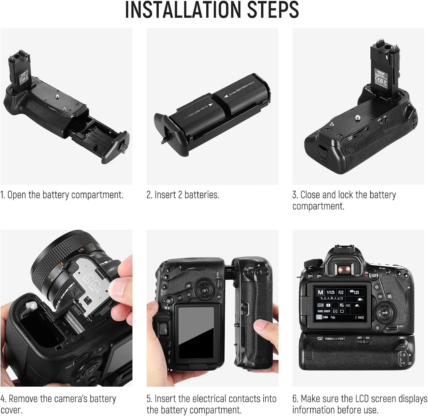 BG-E21 Battery Grip Replacement Compatible with Canon 6D Mark II DSLR Camera, Vertical Battery Holder Grip with Two Compartments for 1 or 2 LP-E6/LP-E6N Battery - Image 8