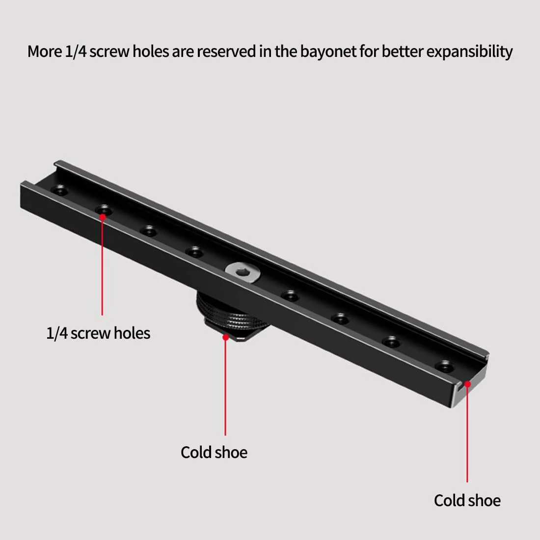 BGNing Dual Cold Shoe Extension Bar, Cold Shoe Splitter, 18cm Extension Rail Bracket Bar 1/4" Screw Cold Shoe Mount for Flash Speedlite Video Light Microphone - Image 2