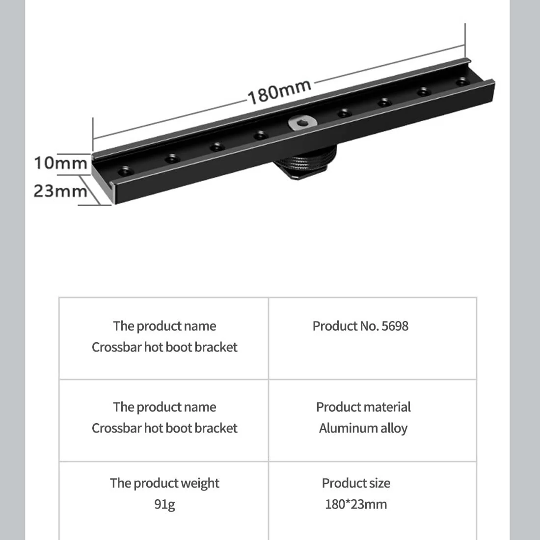 BGNing Dual Cold Shoe Extension Bar, Cold Shoe Splitter, 18cm Extension Rail Bracket Bar 1/4" Screw Cold Shoe Mount for Flash Speedlite Video Light Microphone - Image 3