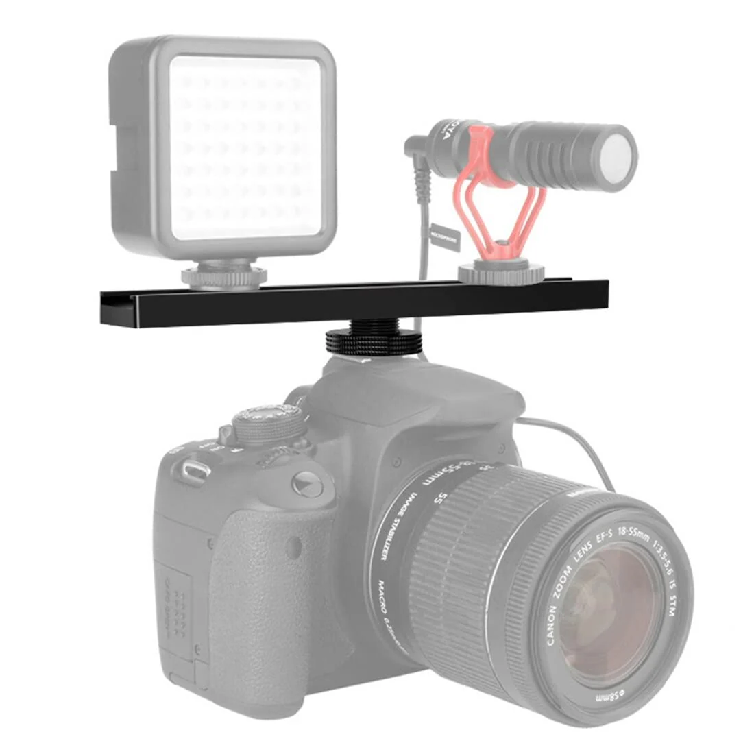 BGNing Dual Cold Shoe Extension Bar, Cold Shoe Splitter, 18cm Extension Rail Bracket Bar 1/4" Screw Cold Shoe Mount for Flash Speedlite Video Light Microphone - Image 5