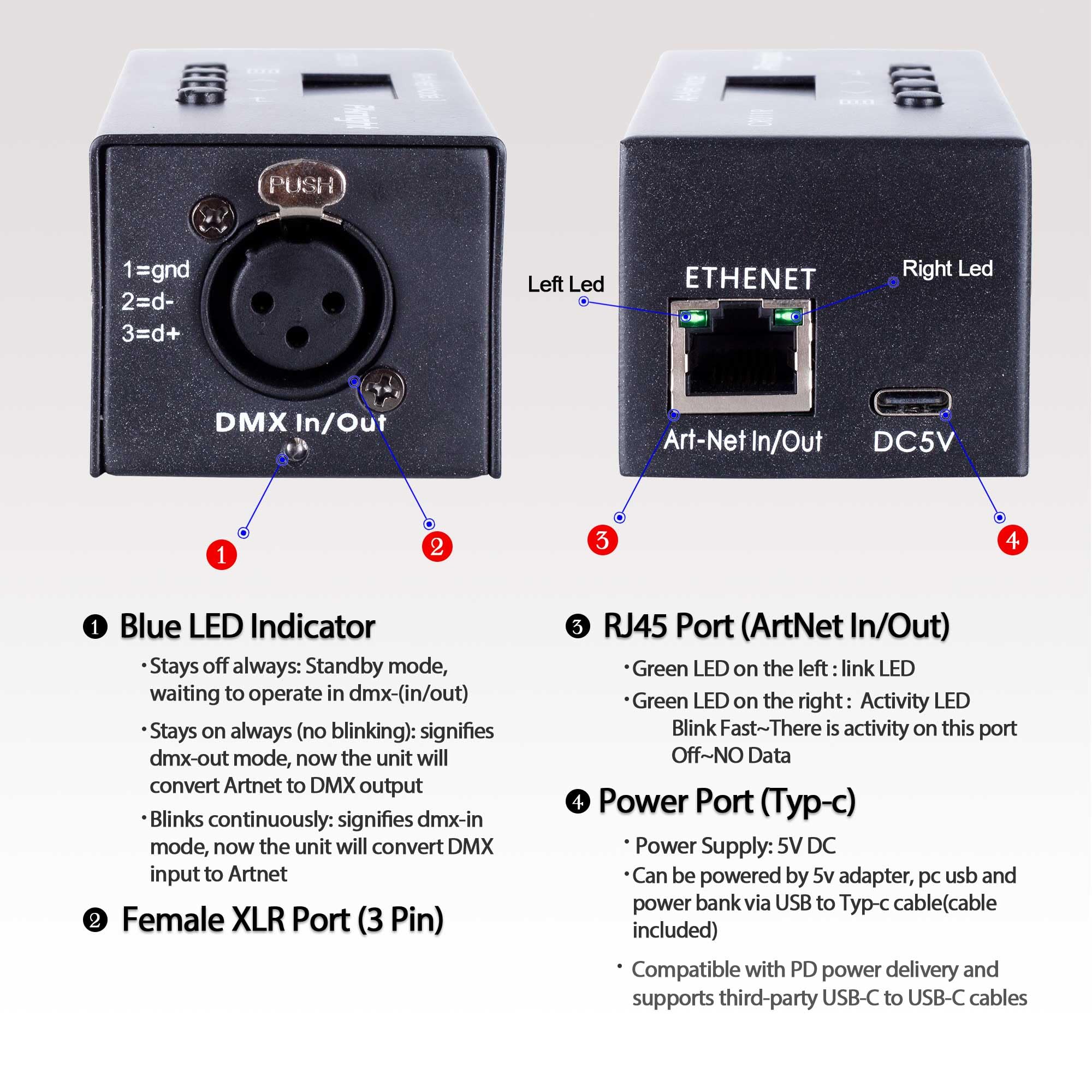Bi-directional ArtNet DMX Ethernet Lighting Controller Interface | one universe (RDM not Supported) - Image 3