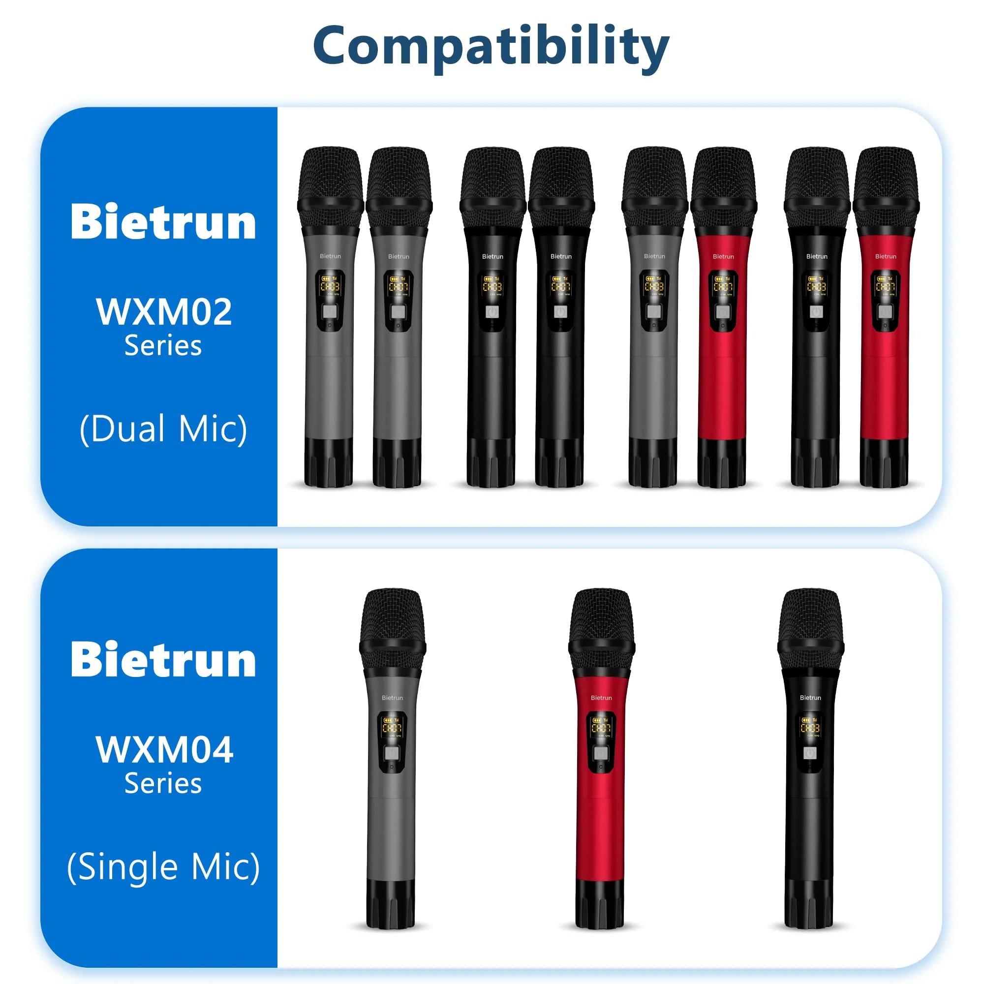 Bietrun UHF Receiver Wireless Microphone WXM02 / WXM04, with 720mAh Rechargeable Battery, 160 ft Working Range, 1/4" Output for for Karaoke Machine/PA Speakers System/Mixer - Image 2