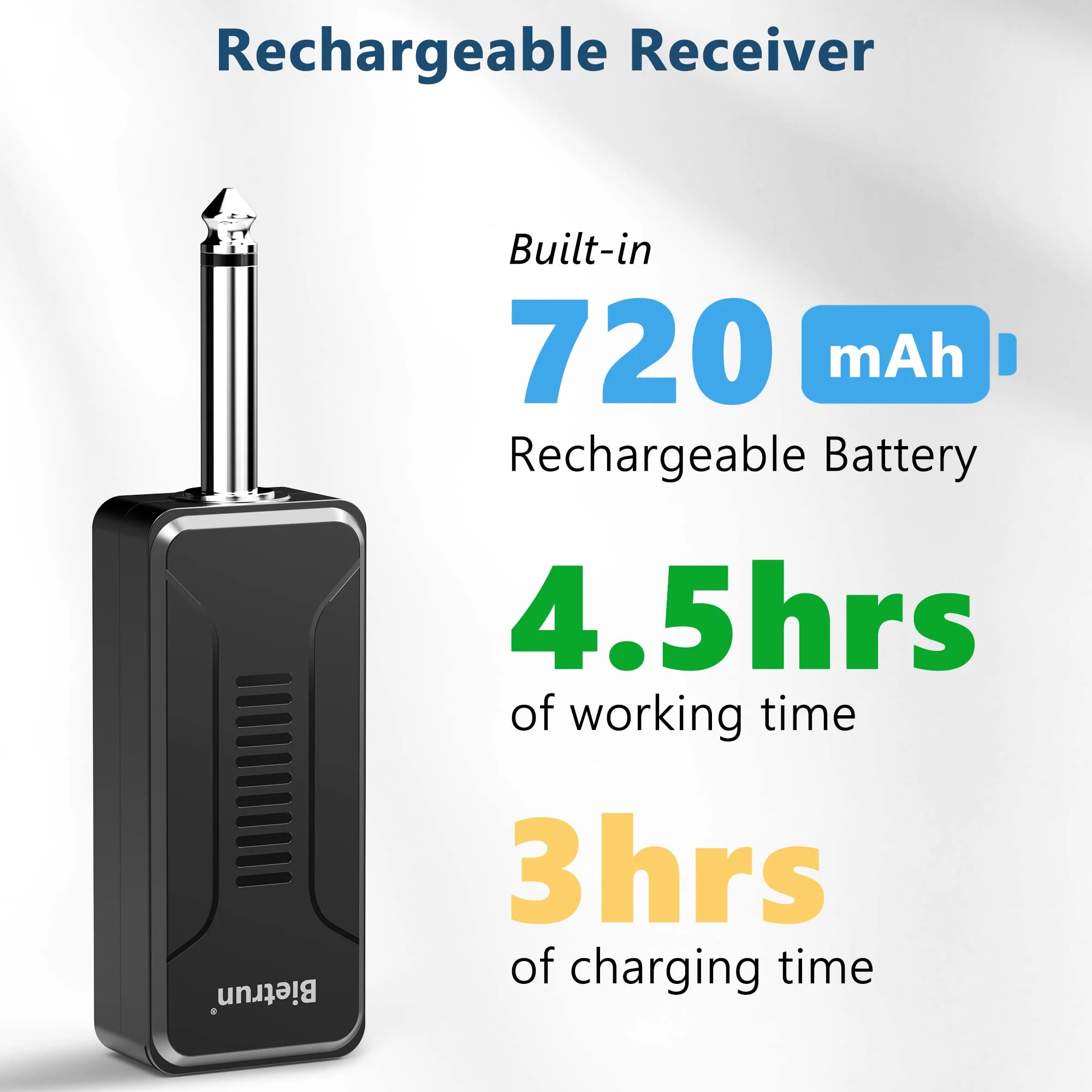 Bietrun UHF Receiver Wireless Microphone WXM02 / WXM04, with 720mAh Rechargeable Battery, 160 ft Working Range, 1/4" Output for for Karaoke Machine/PA Speakers System/Mixer - Image 4