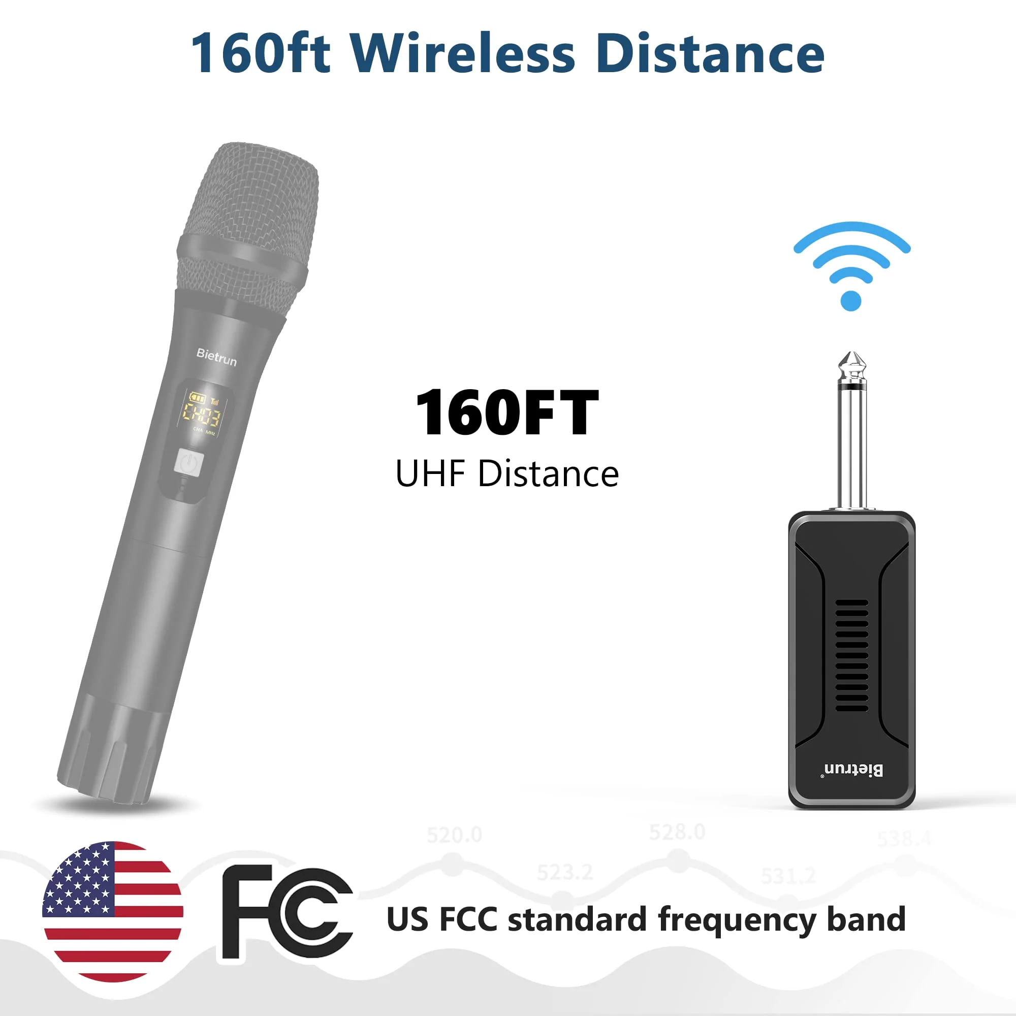 Bietrun UHF Receiver Wireless Microphone WXM02 / WXM04, with 720mAh Rechargeable Battery, 160 ft Working Range, 1/4" Output for for Karaoke Machine/PA Speakers System/Mixer - Image 5
