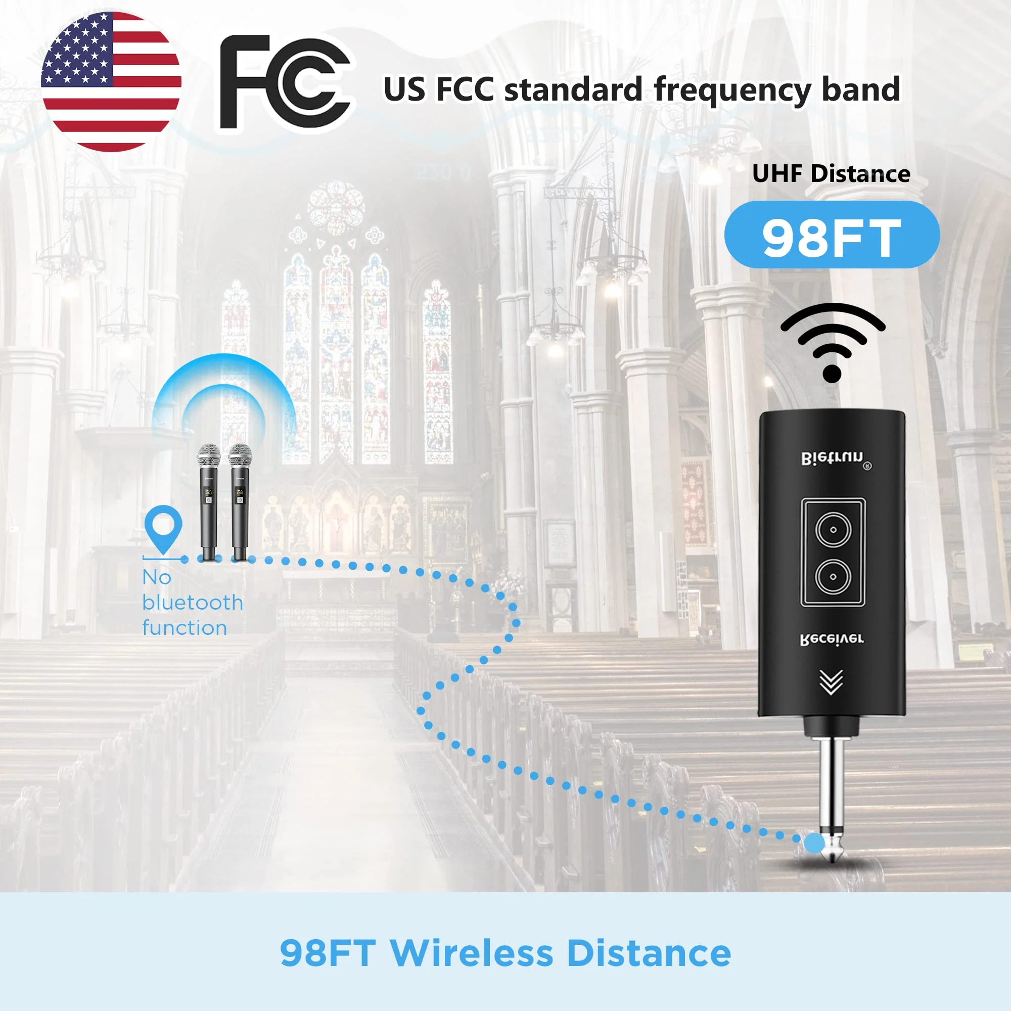 Bietrun Wireless Microphone, UHF Dual Handheld Cordless Dynamic Metal Mic Set with Rechargeable Receiver, 1/4'' Plug Output, for Karaoke, Church, Wedding, Party Singing(98 ft Range)(Auto Connect) Battery Microphone-WXM31-2 - Image 5