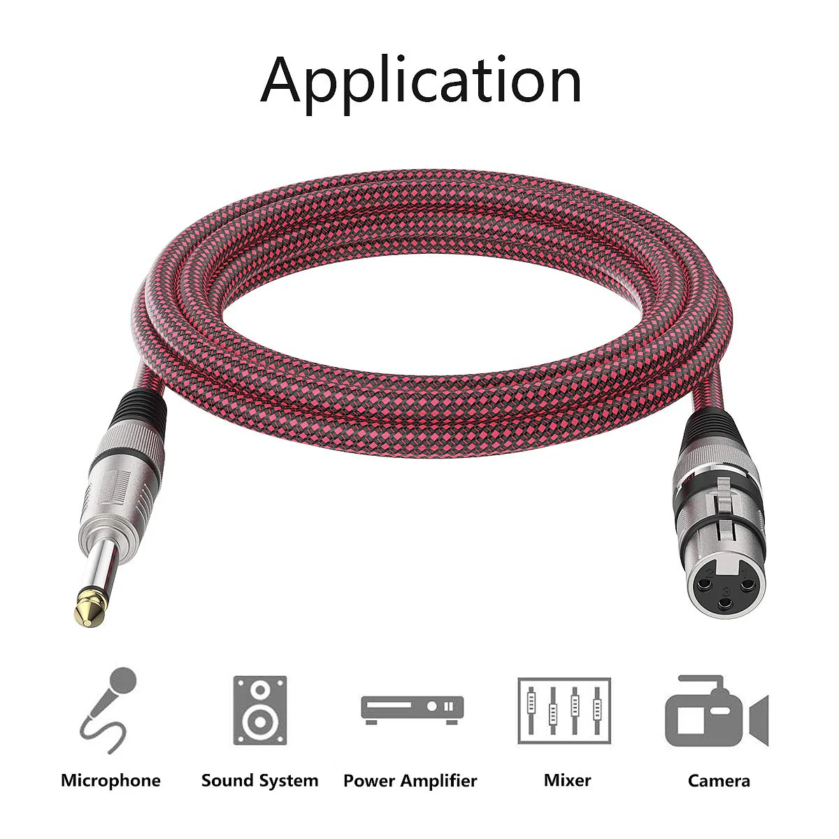 BIFALE XLR Female to 1/4 TS Cable 10ft 2Pack, Nylon Braided Microphone Cable TS 6.35mm Mono Jack Unbalanced Microphone Cable Heavy Duty Mic Cable TS to XLR Female-10FT-2Pack - Image 6