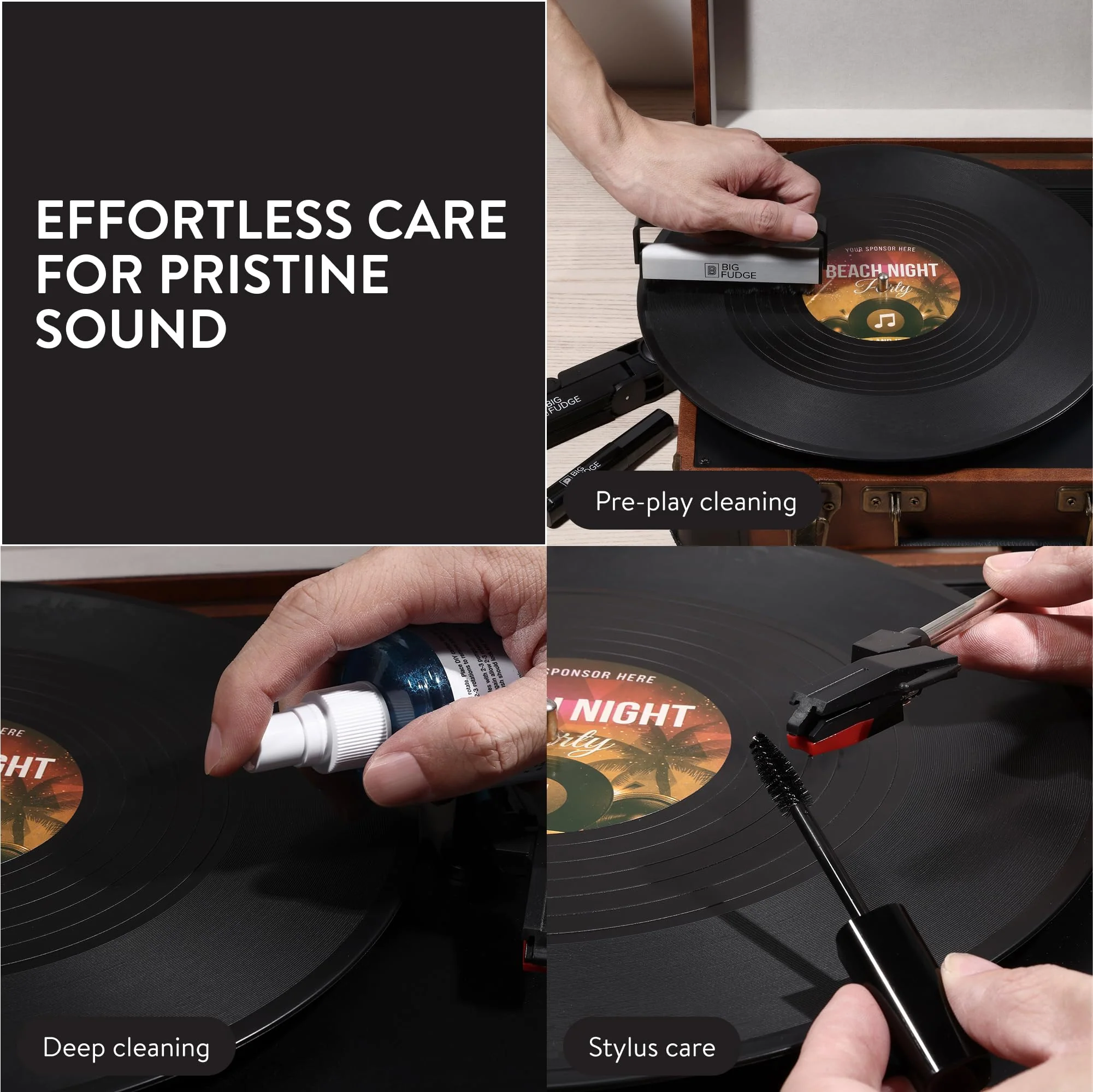 Big Fudge Complete Vinyl Record Cleaning Kit - 6-in-1 Vinyl Record Cleaner - incl. Carbon Fiber Record Brush, Stylus Cleaner, Drying Stand, Microfiber Cloth & Towel Cloth - Record Player Accessories - Image 5