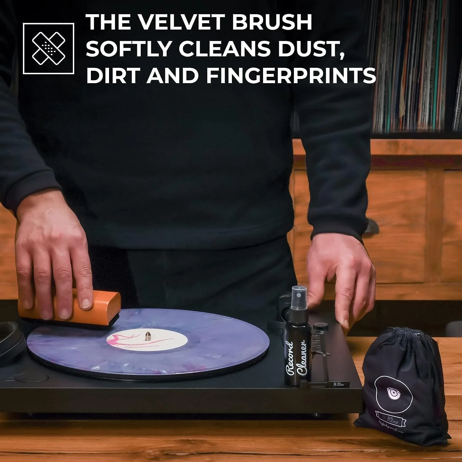 Big Fudge Vinyl Record Cleaning Kit - 4-in-1 Record Cleaner Solution - Includes Ultra-Soft Velvet Record Brush, Cleaning Liquid, Stylus Brush and Storage Pouch - Image 6