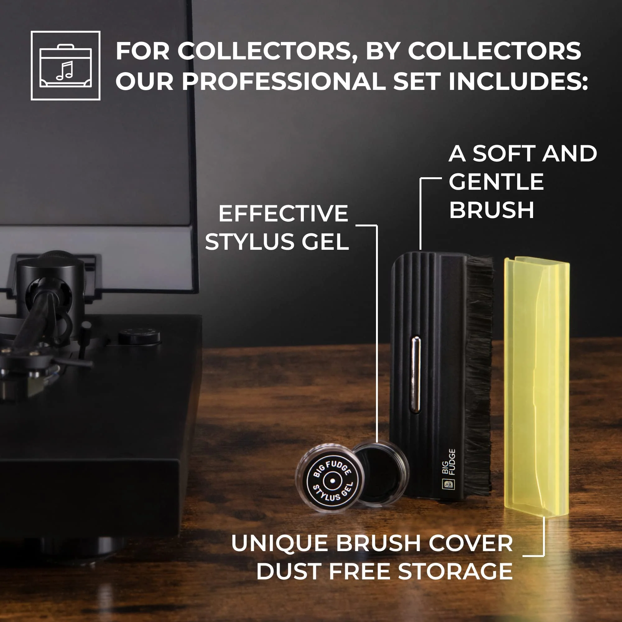 Big Fudge Vinyl Record Cleaning Kit - No Scratch Vinyl Record Brush & Stylus Gel LP Cleaner - Anti-Static Album Cleaning Brush for Record Player and Needles - Image 2
