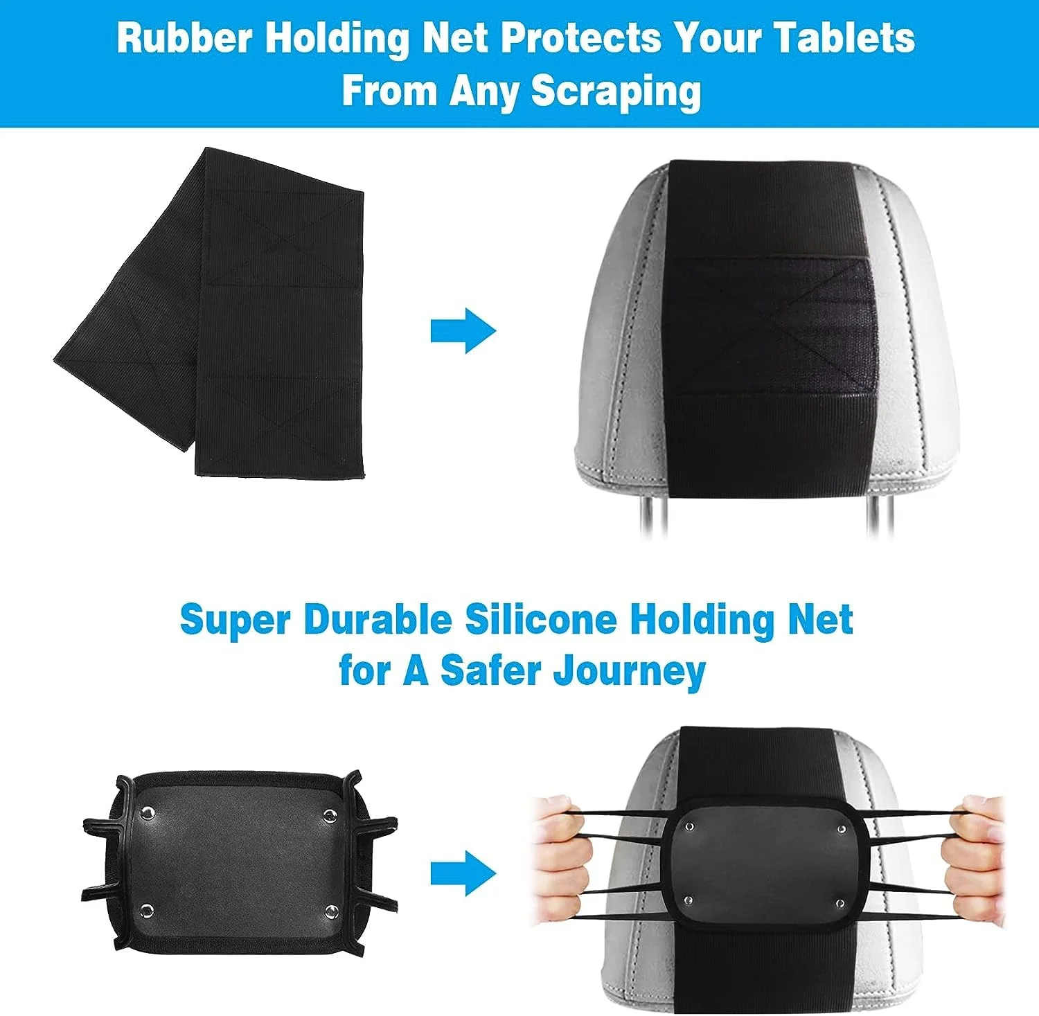 BIGASUO Car Headrest Mount Holder for Kids Tablet Holder for Car Backseat Anti-Slip Strap Holding Net Adjustable Angle Seat Mount Fits All 7 to 12.9 Inch Tablets 1 Pack - Image 5