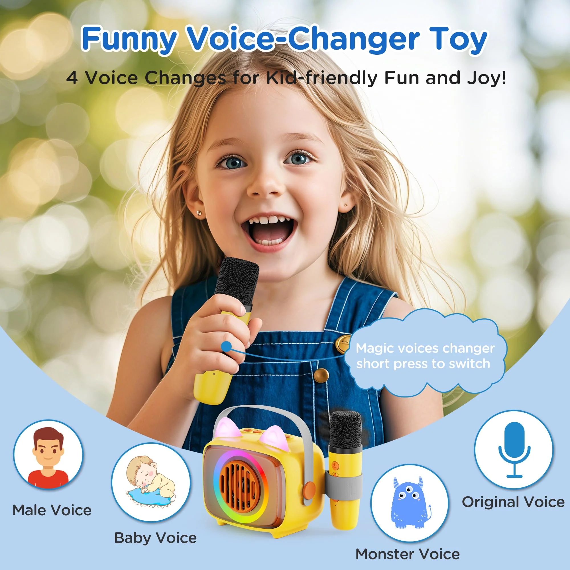 BIGASUO Karaoke Machine for Kids, Mini Portable Bluetooth Speaker with 2 Wireless Microphones and LED Lights, Kids Toys Ideal Gifts for Girls & Boys Birthday Home Party 1 - Image 4