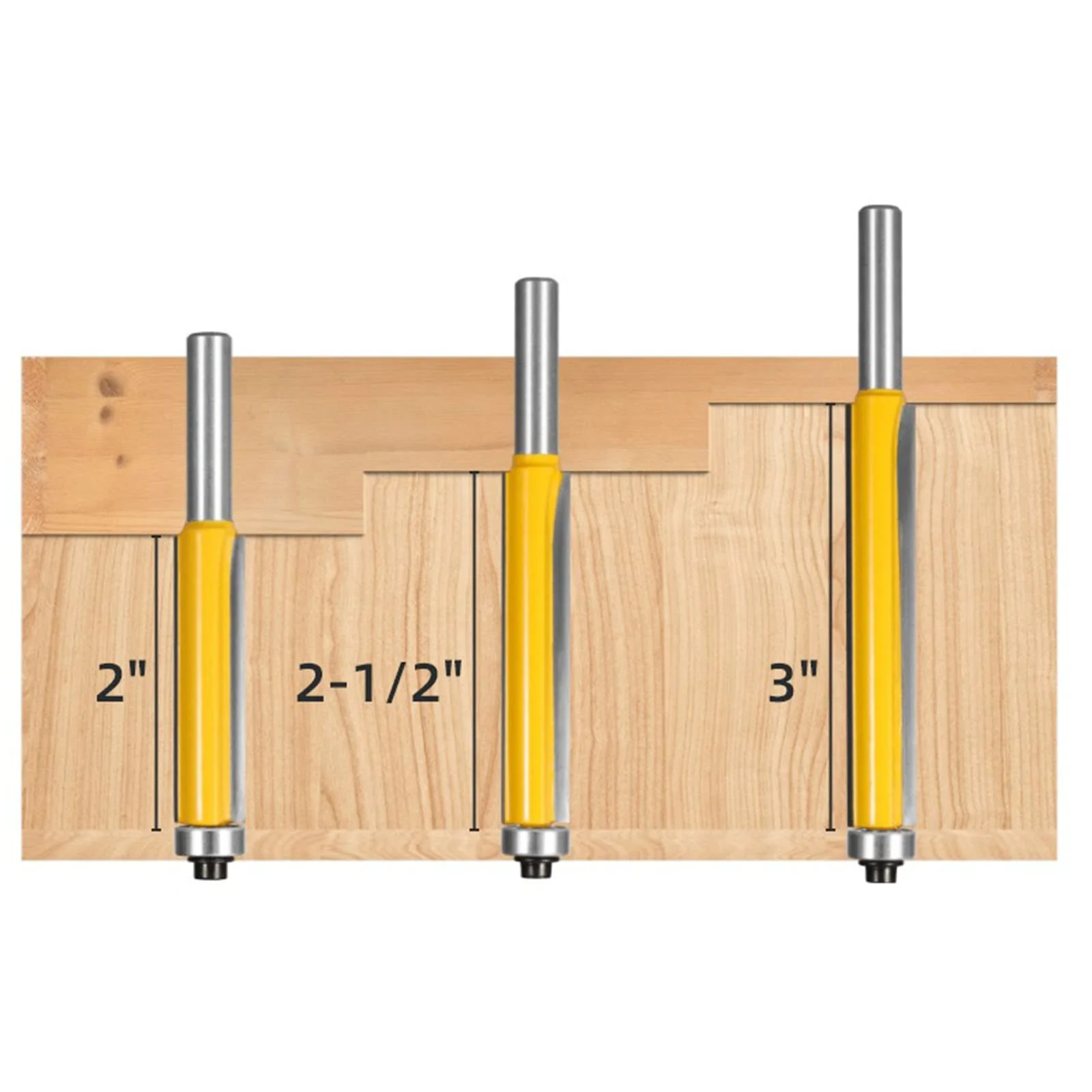 BIGP 3-Piece 8 mm Shank Flush Cutter Set, Top with Ball Bearing Flush Drill, Extra Long, Straight Cutter, Cutting Blade for Woodworking - Image 4