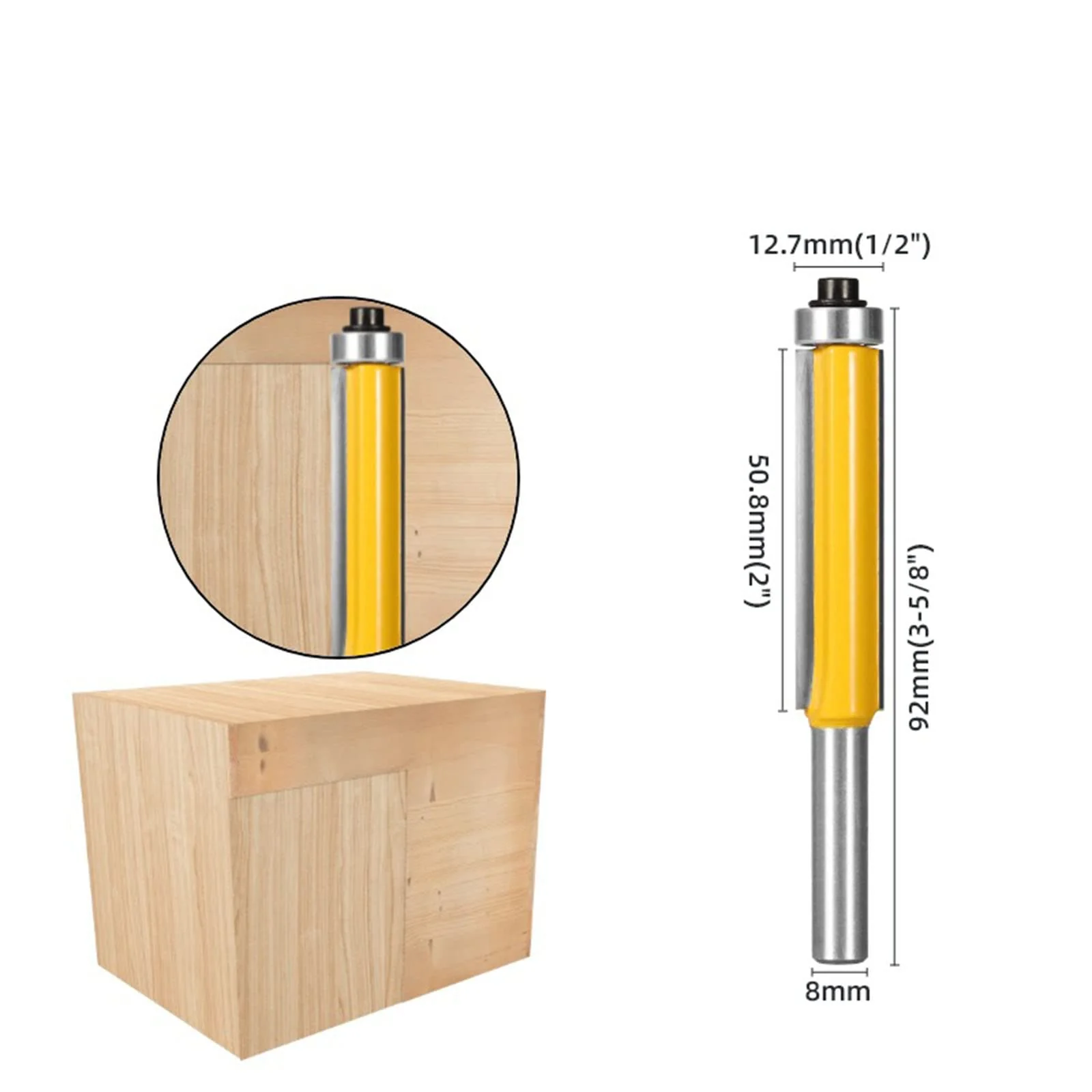 BIGP 3-Piece 8 mm Shank Flush Cutter Set, Top with Ball Bearing Flush Drill, Extra Long, Straight Cutter, Cutting Blade for Woodworking - Image 5