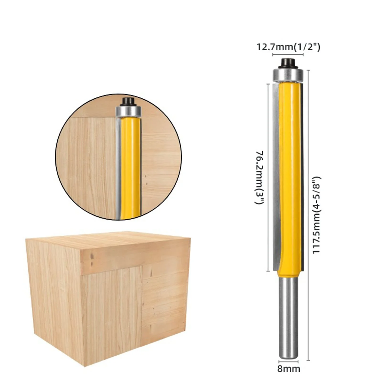 BIGP 3-Piece 8 mm Shank Flush Cutter Set, Top with Ball Bearing Flush Drill, Extra Long, Straight Cutter, Cutting Blade for Woodworking - Image 7