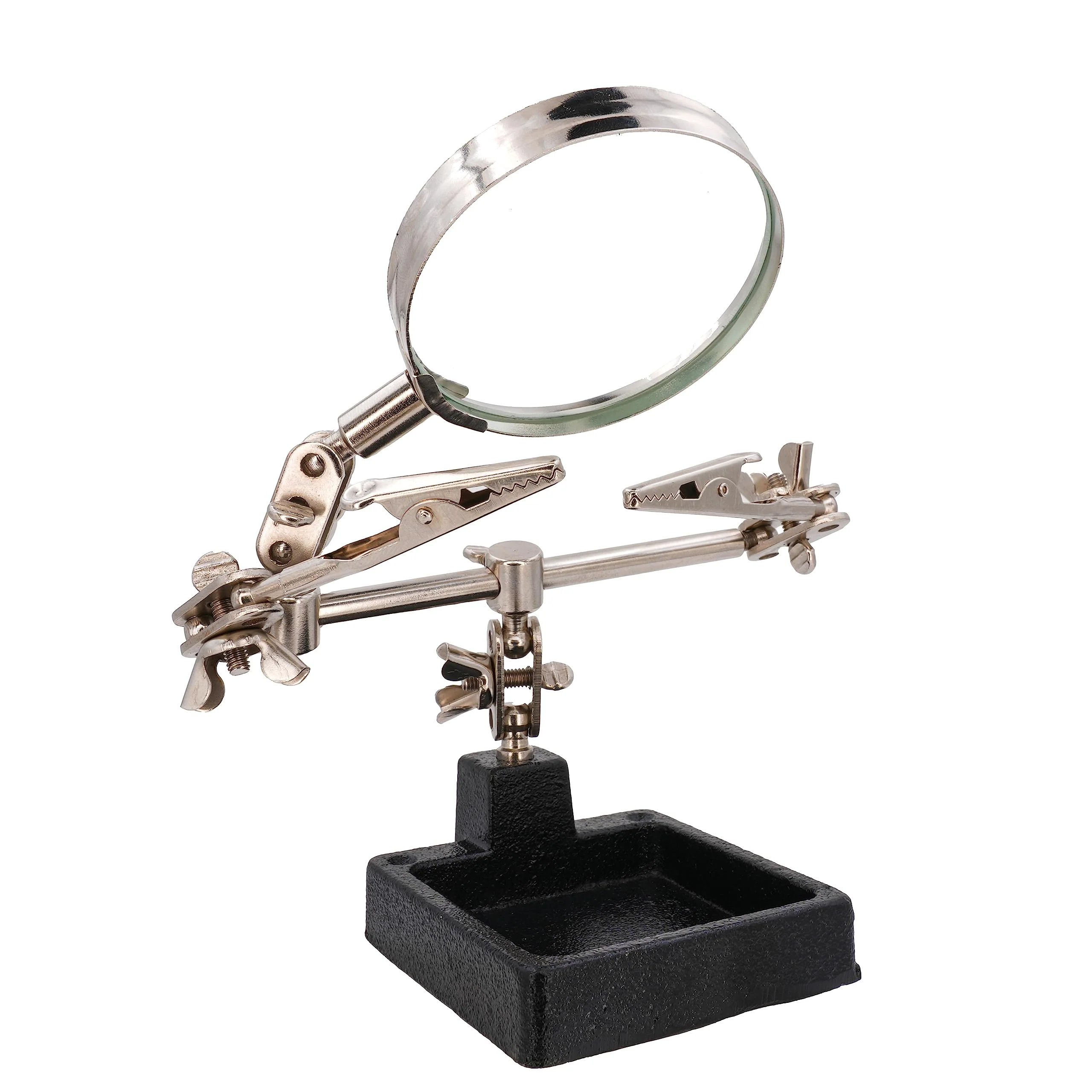 BIGtec Third Hand with Magnifying Glass Helping Hand Precision Mechanics Soldering Aid Soldering Accessories Soldering Tool with Interchangeable Clamps Crocodile Clips - Image 2