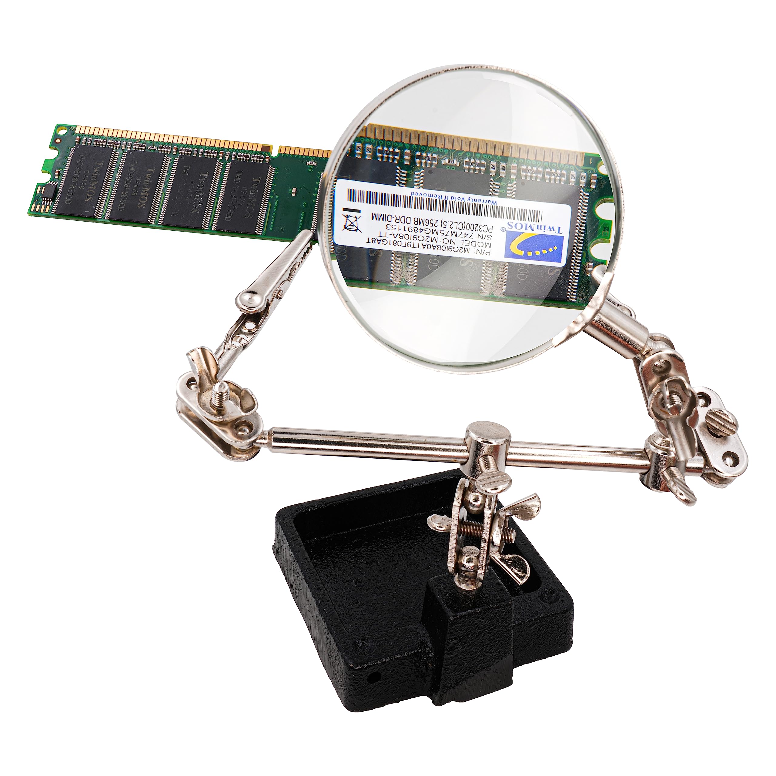 BIGtec Third Hand with Magnifying Glass Helping Hand Precision Mechanics Soldering Aid Soldering Accessories Soldering Tool with Interchangeable Clamps Crocodile Clips - Image 4