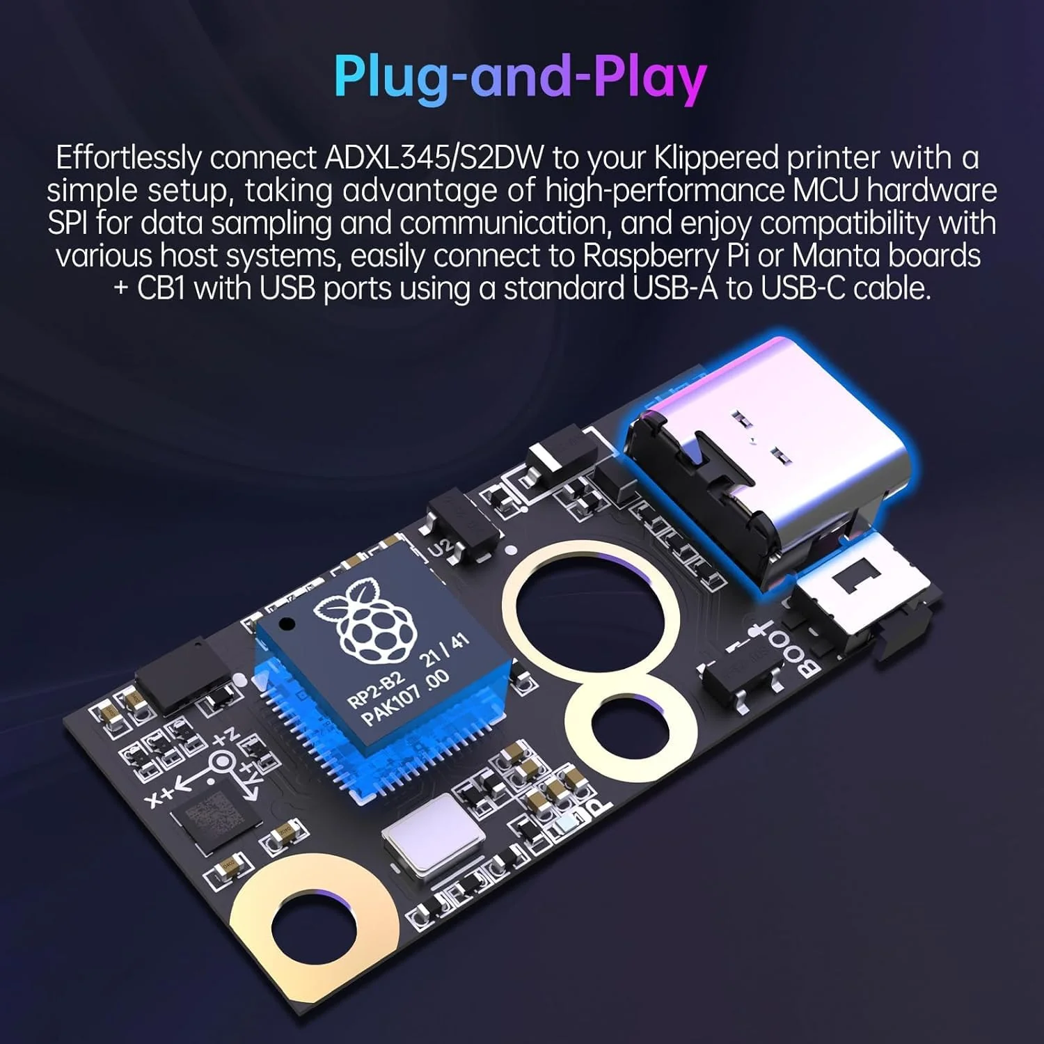 BIGTREETECH S2DW V1.0 Acceleration Sensor Module Compatible Clipper/BIGTREETECH Pi/Raspberry-Pi, High Resolution Tilt-Sensing Accelerometer - Image 4